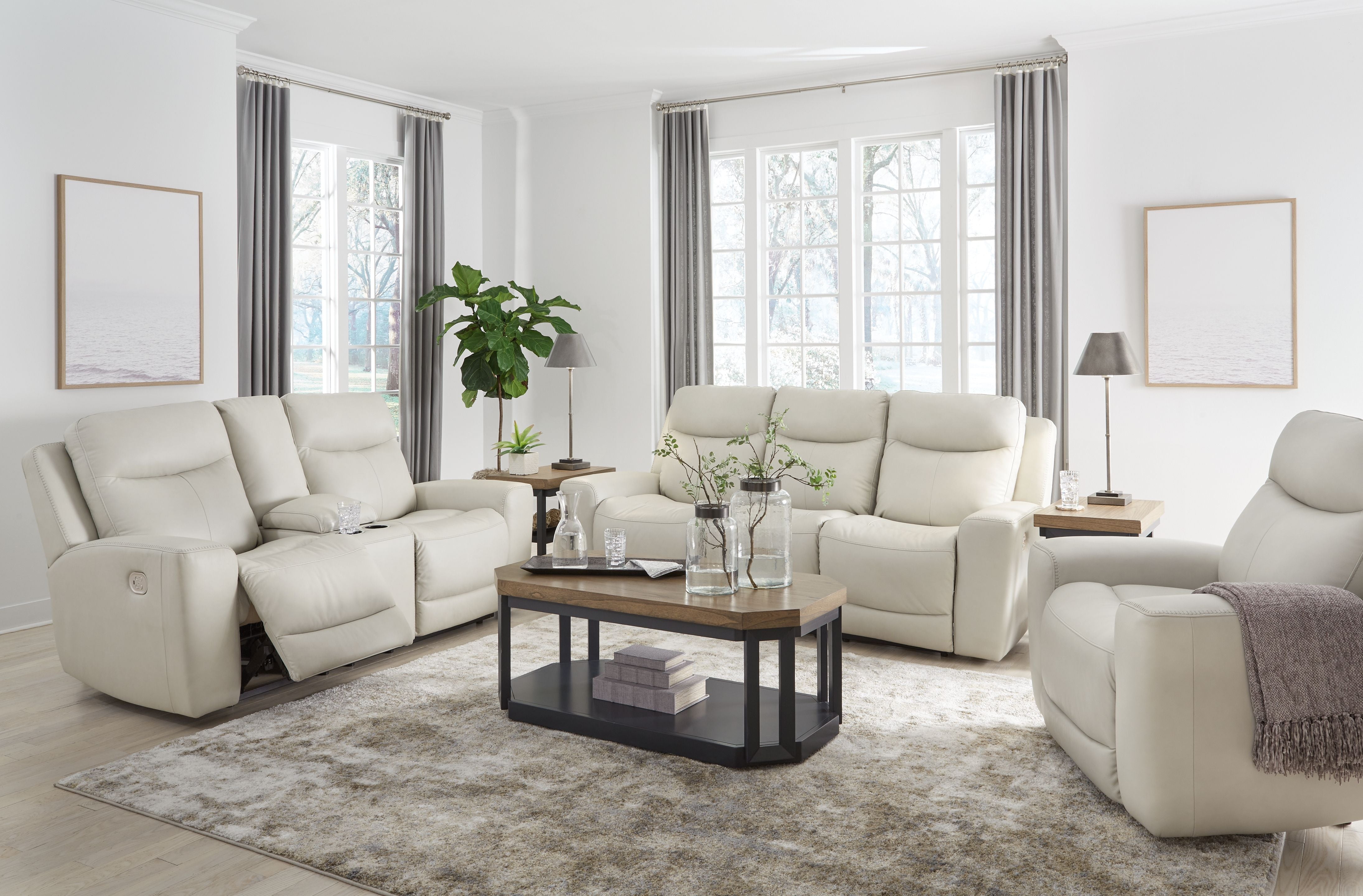 Mindanao Coconut 3-Piece Power Reclining Living Room Set: Sofa, Loveseat with Console, Recliner