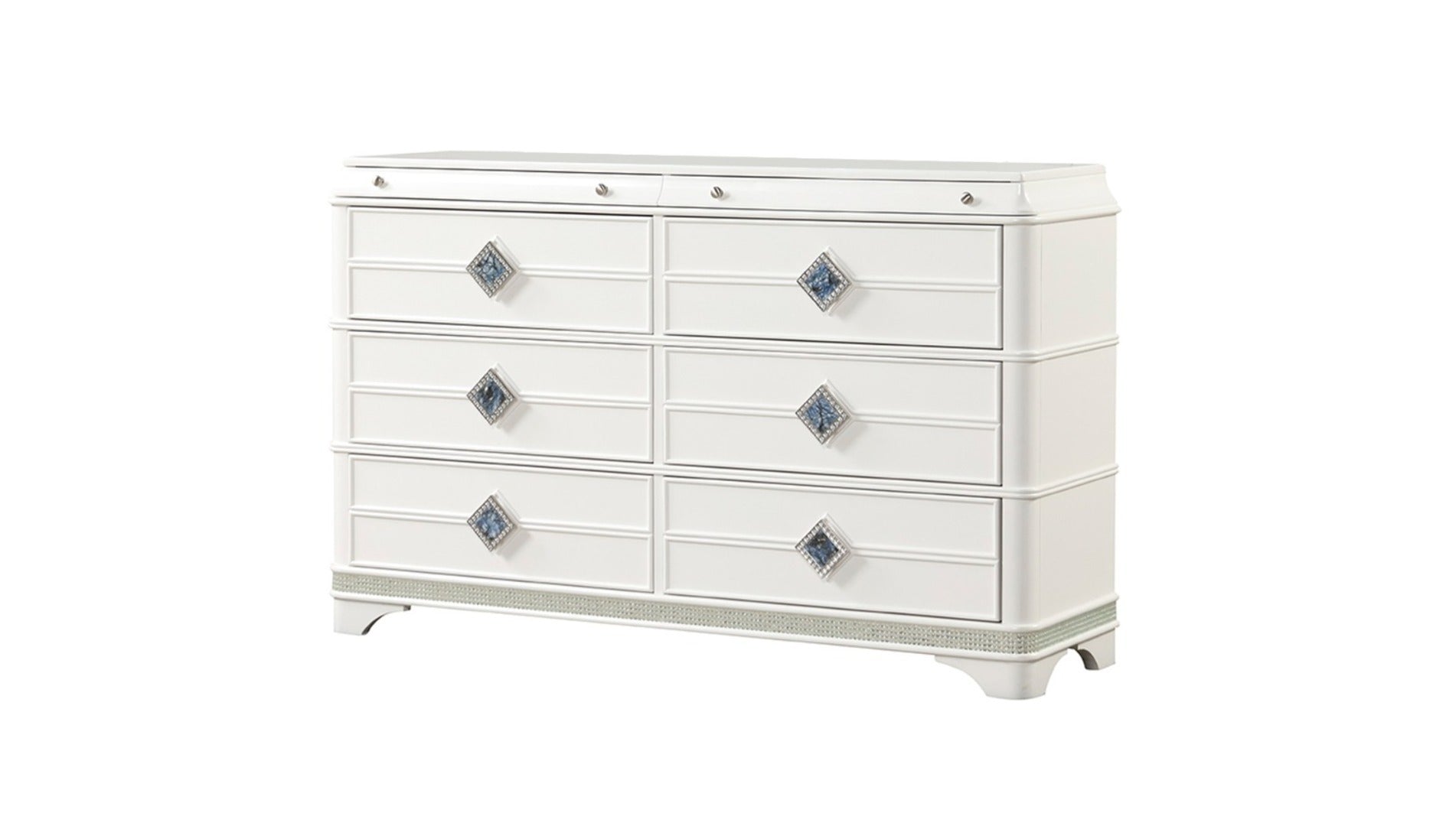 Laguna Modern White 6-Drawer Wood Dresser, Hidden Jewelry