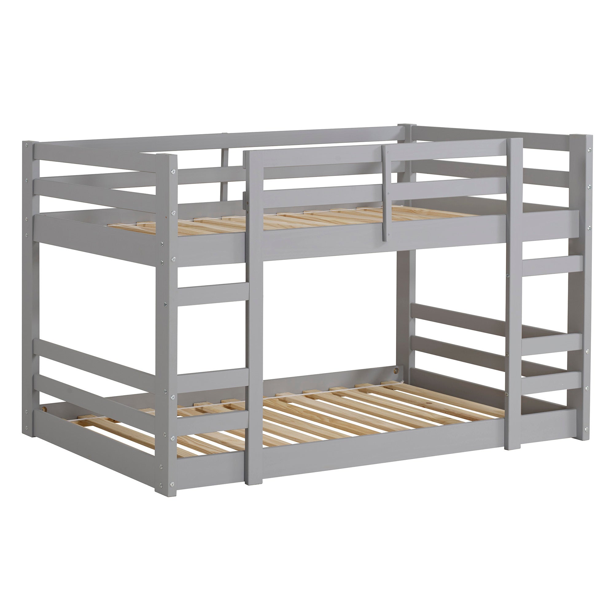 Grey Solid Wood Twin Bunk Bed Frame - Stackable Classic Design