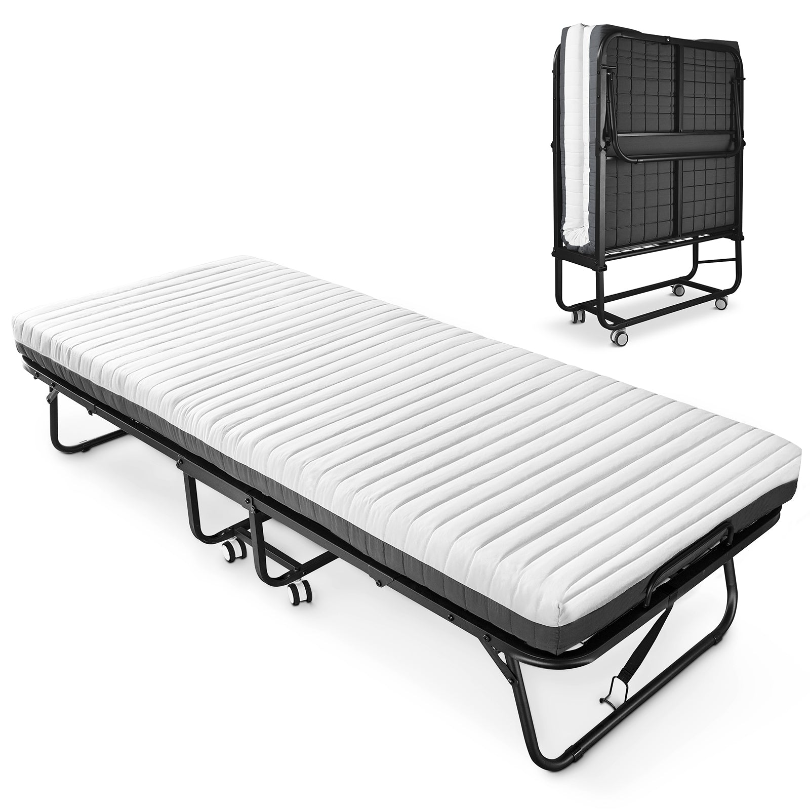 Portable Folding Bed, Memory Foam Mattress, Roll Away Adult Guest Cot