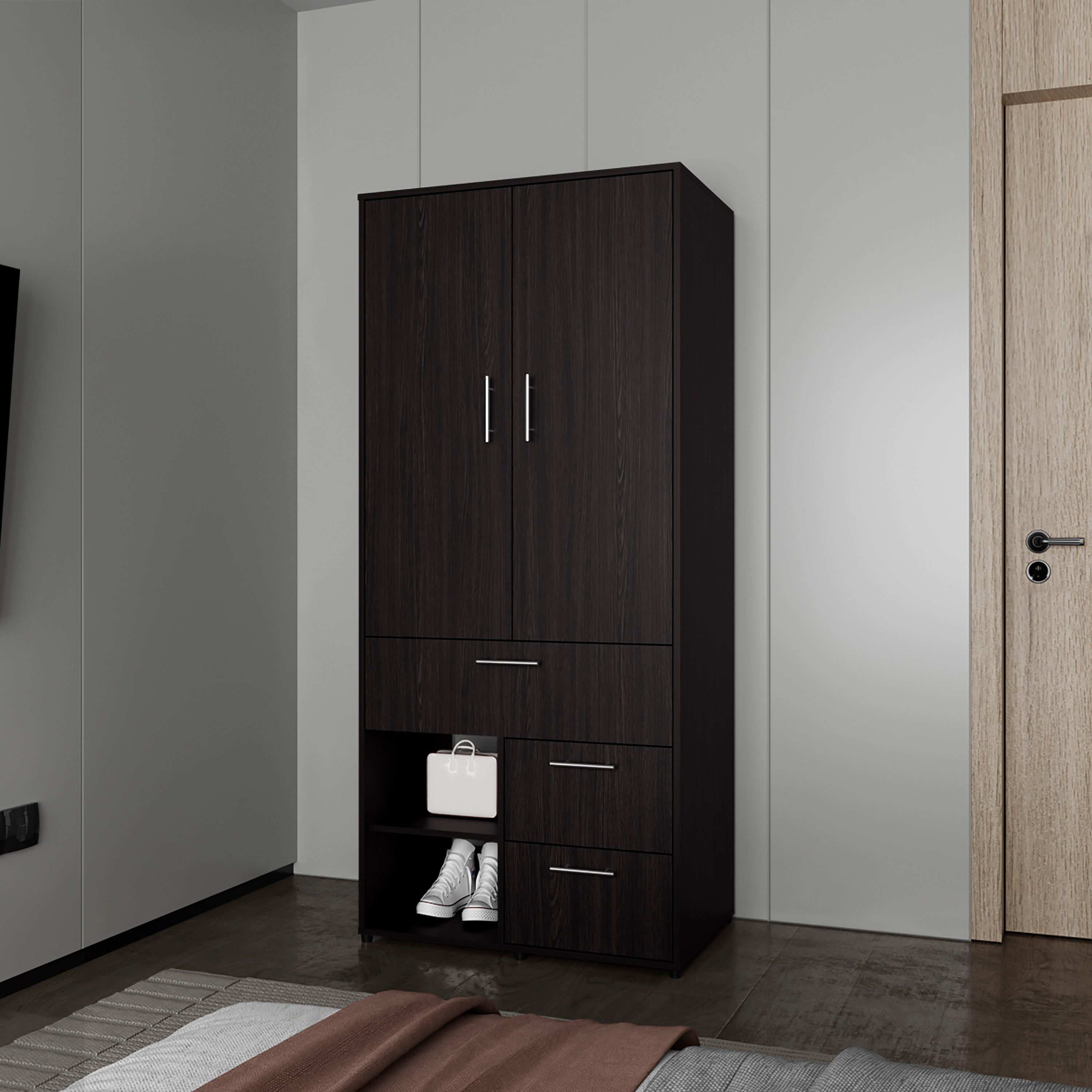 Wenge Multi-Storage Wardrobe with Rod & Shelves | FM Furniture