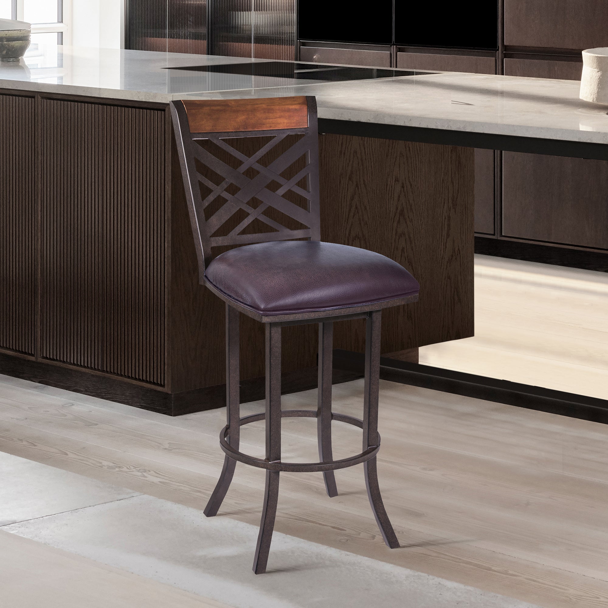 Mivara 30" Barstool | Auburn Bay Finish Brown PU Upholstery