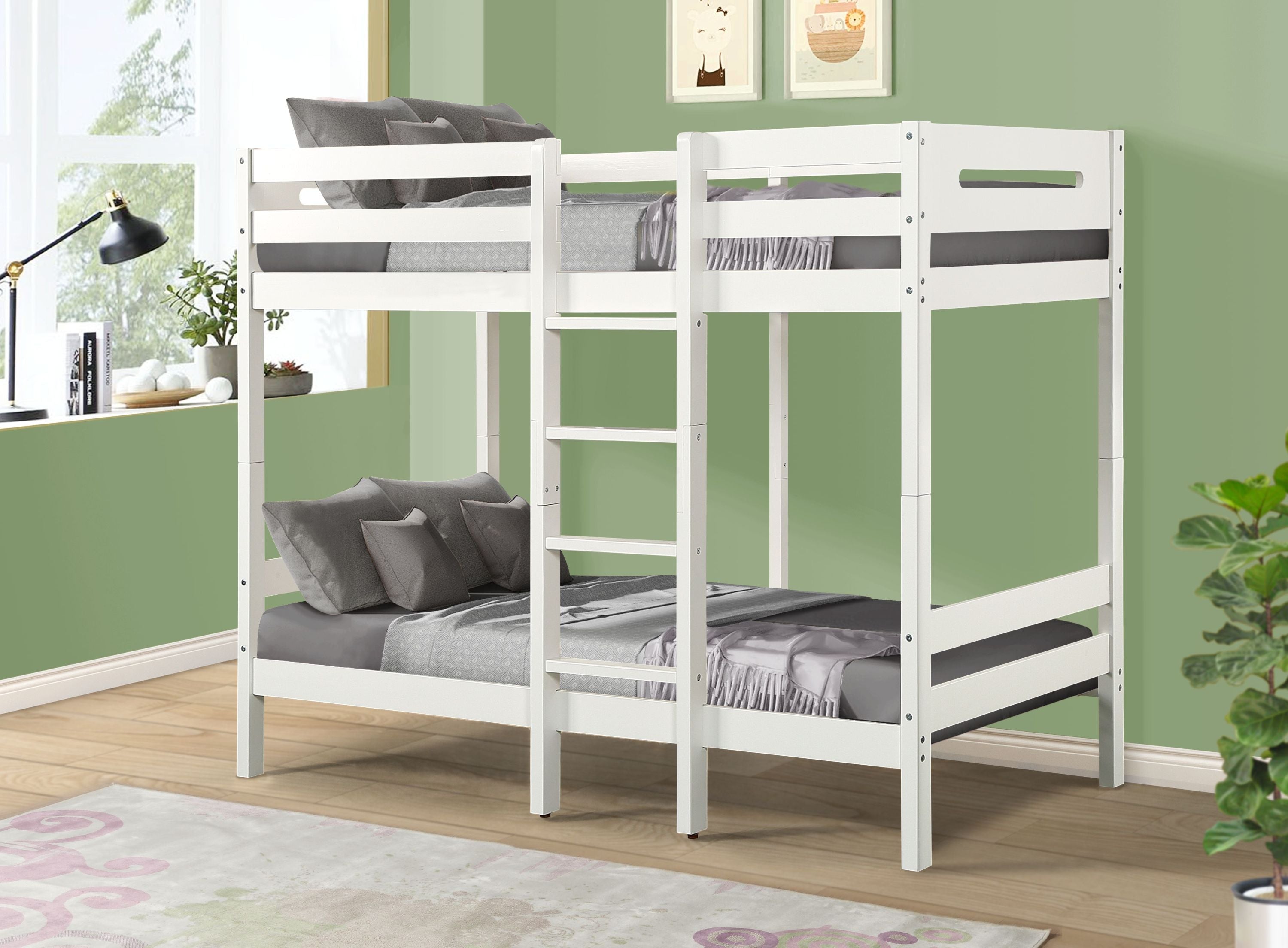 Esin White Twin/Twin Bunk Bed - Space Saving Kids Furniture
