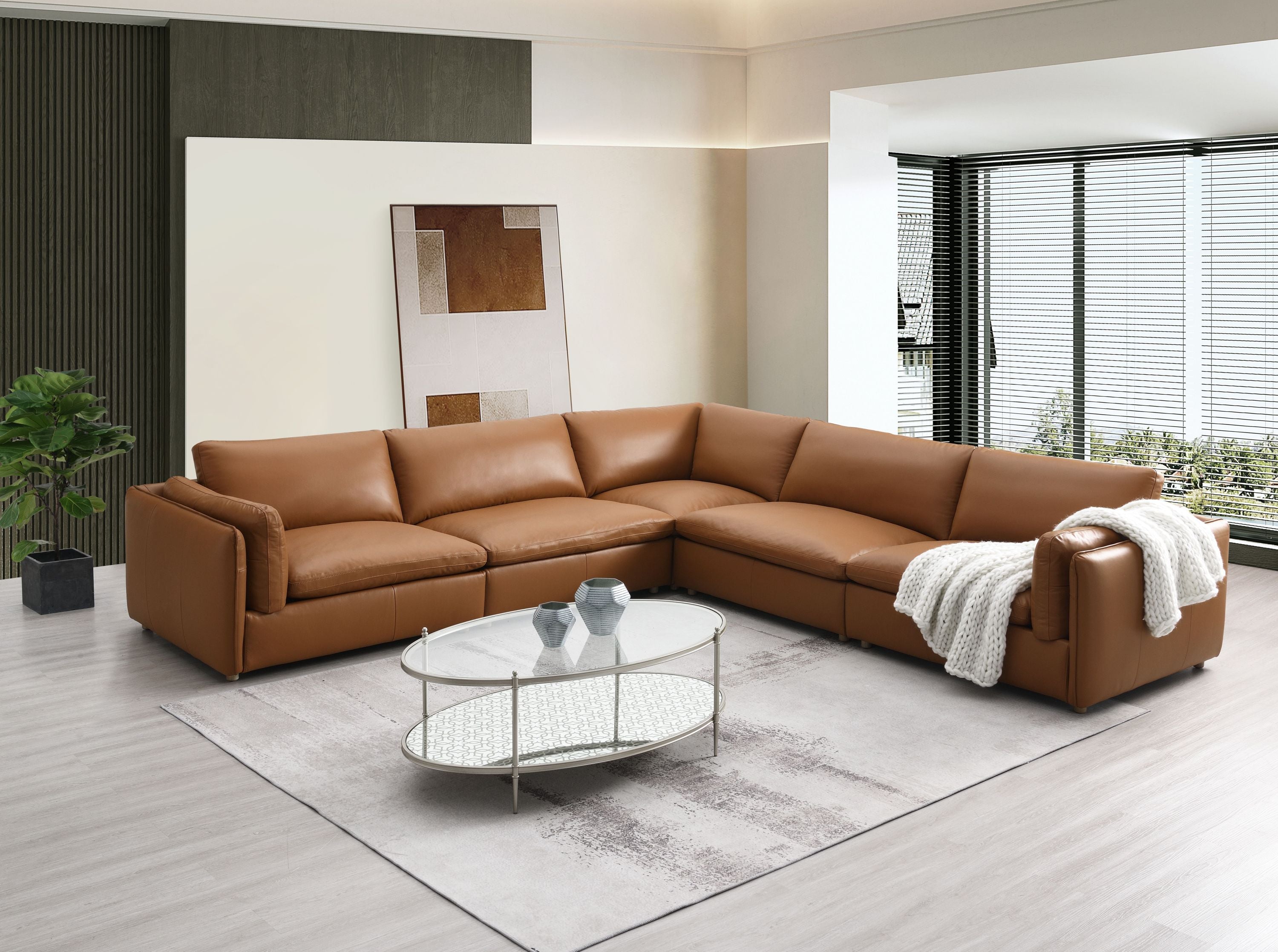 Brighton Top Grain Leather 5-Piece Modular Sectional Sofa