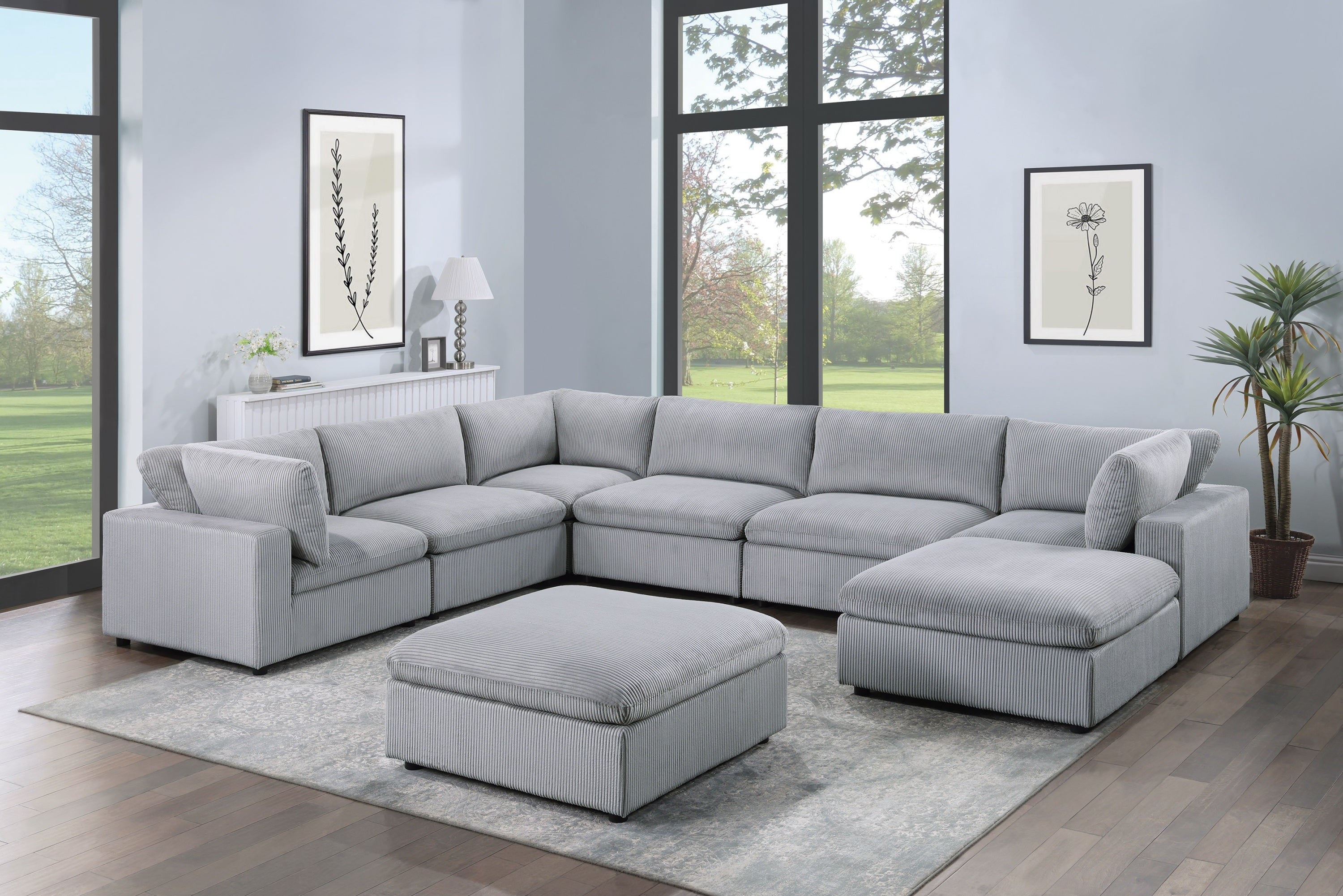 Dark Gray 8pc Corduroy Modular Sectional Sofa Living Room Set