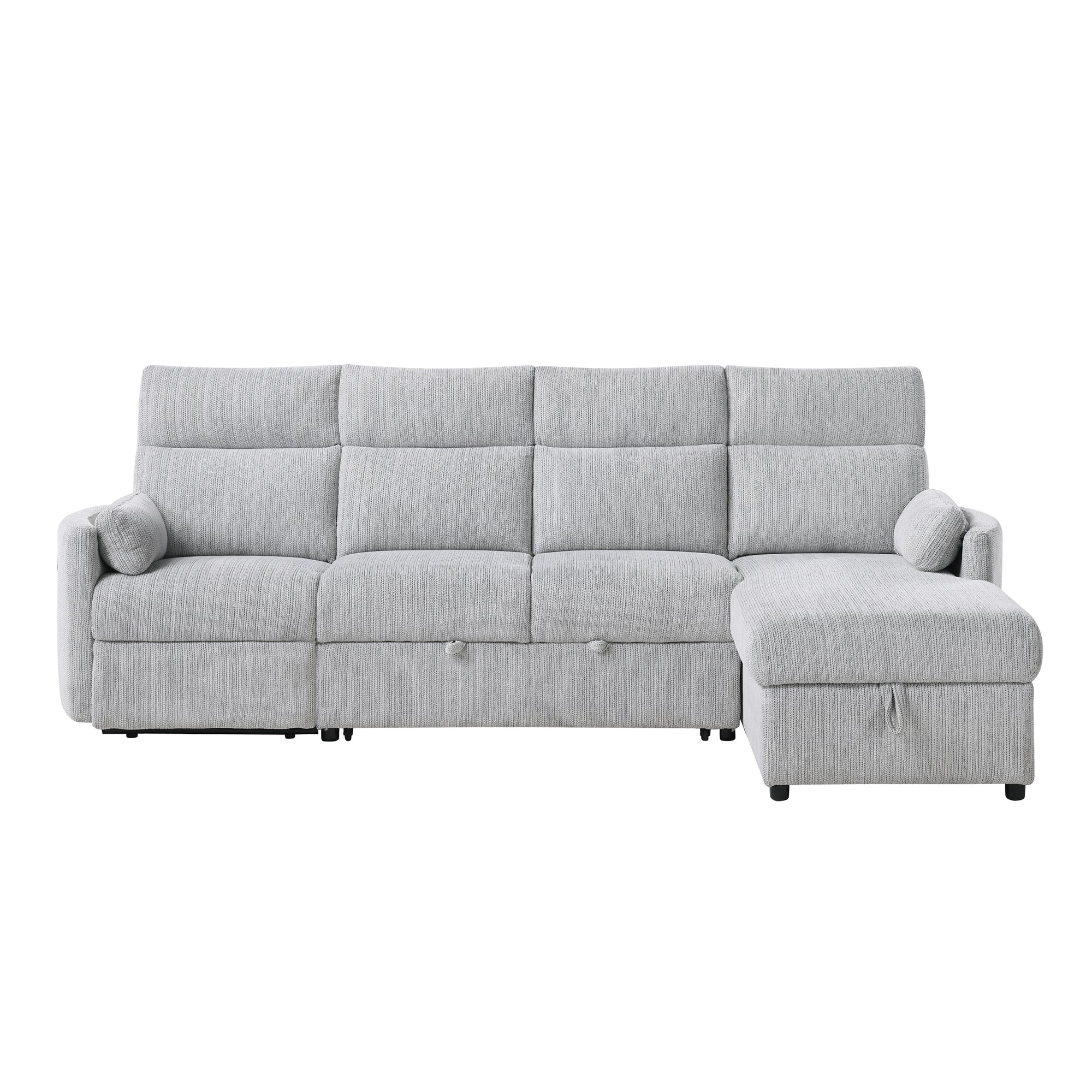 Grey Modern Sleeper Sofa with Storage Chaise - Textured
