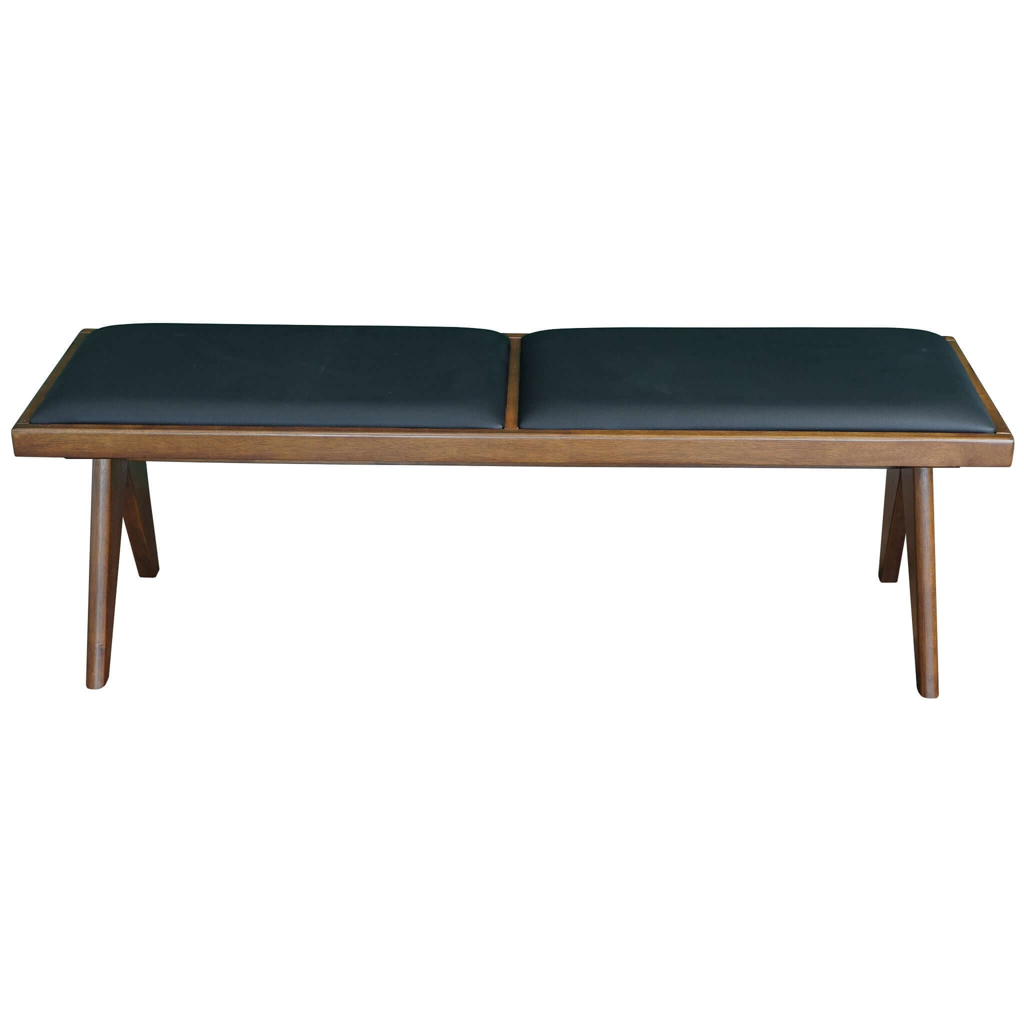 Keira Mid Century Modern Black Vegan Leather Bench Solid Wood