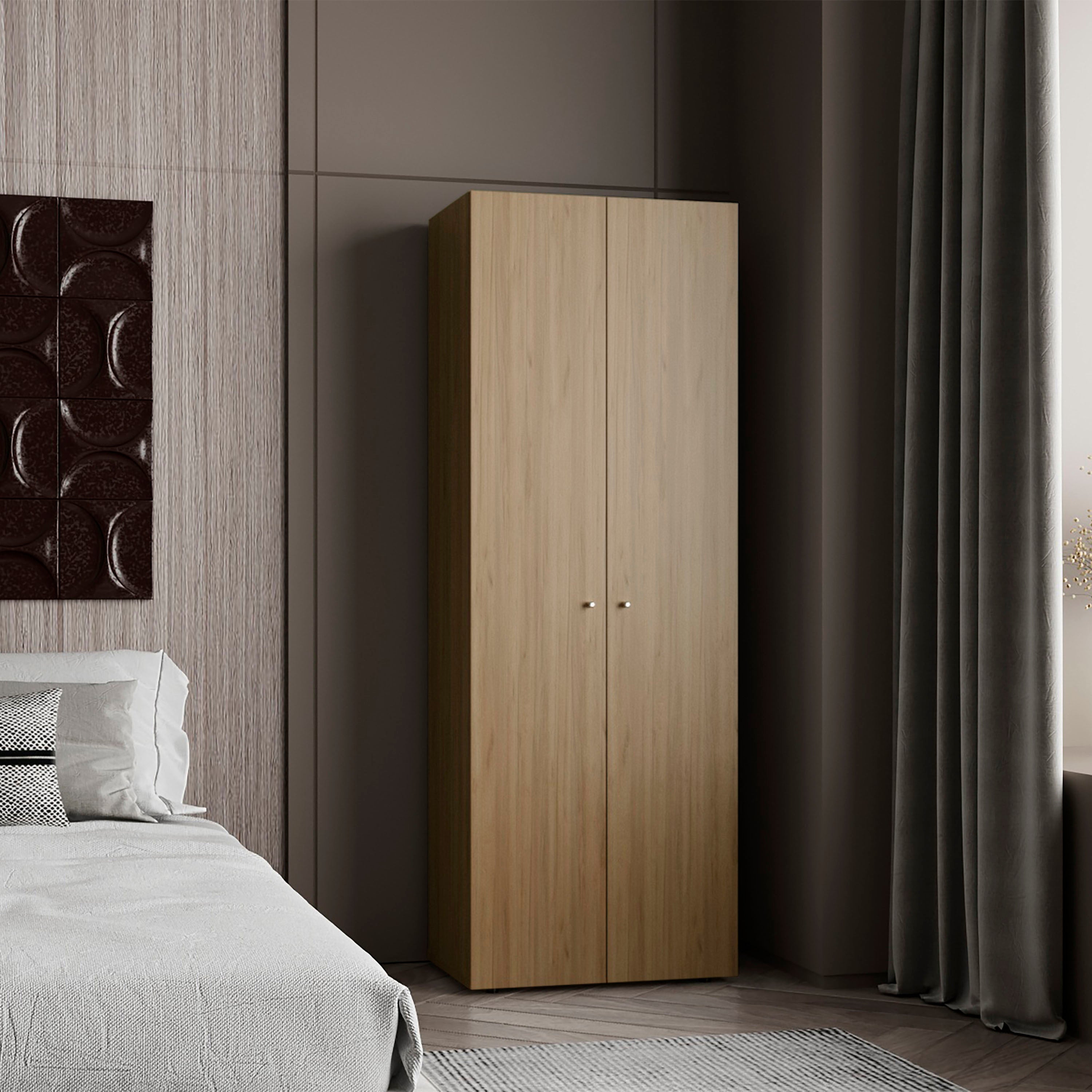 2-Door Compact Closet Wardrobe System - Natural Oak