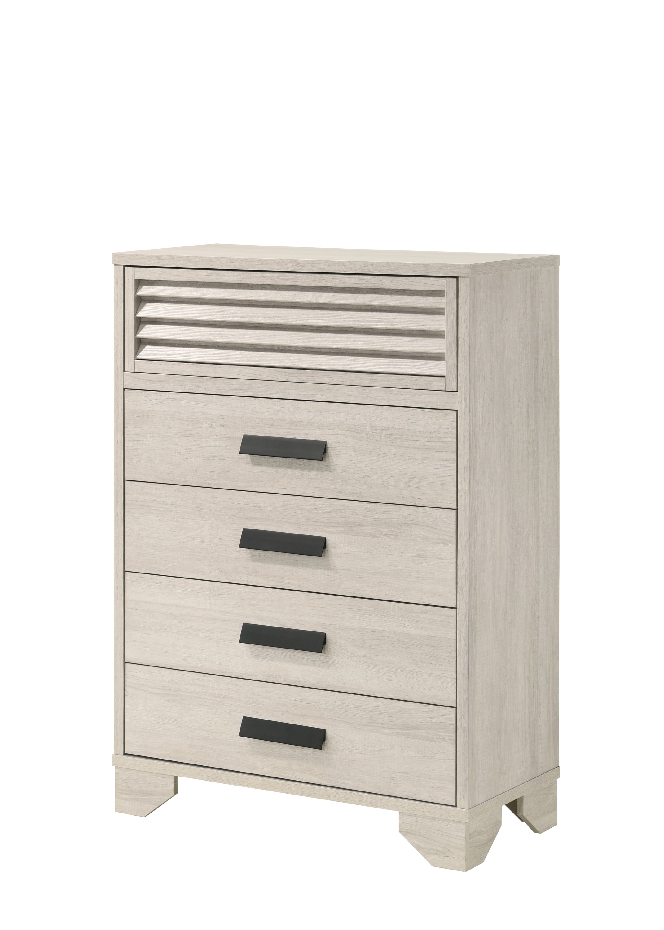 Contemporary Beige 5-Drawer Louvered Bedroom Chest