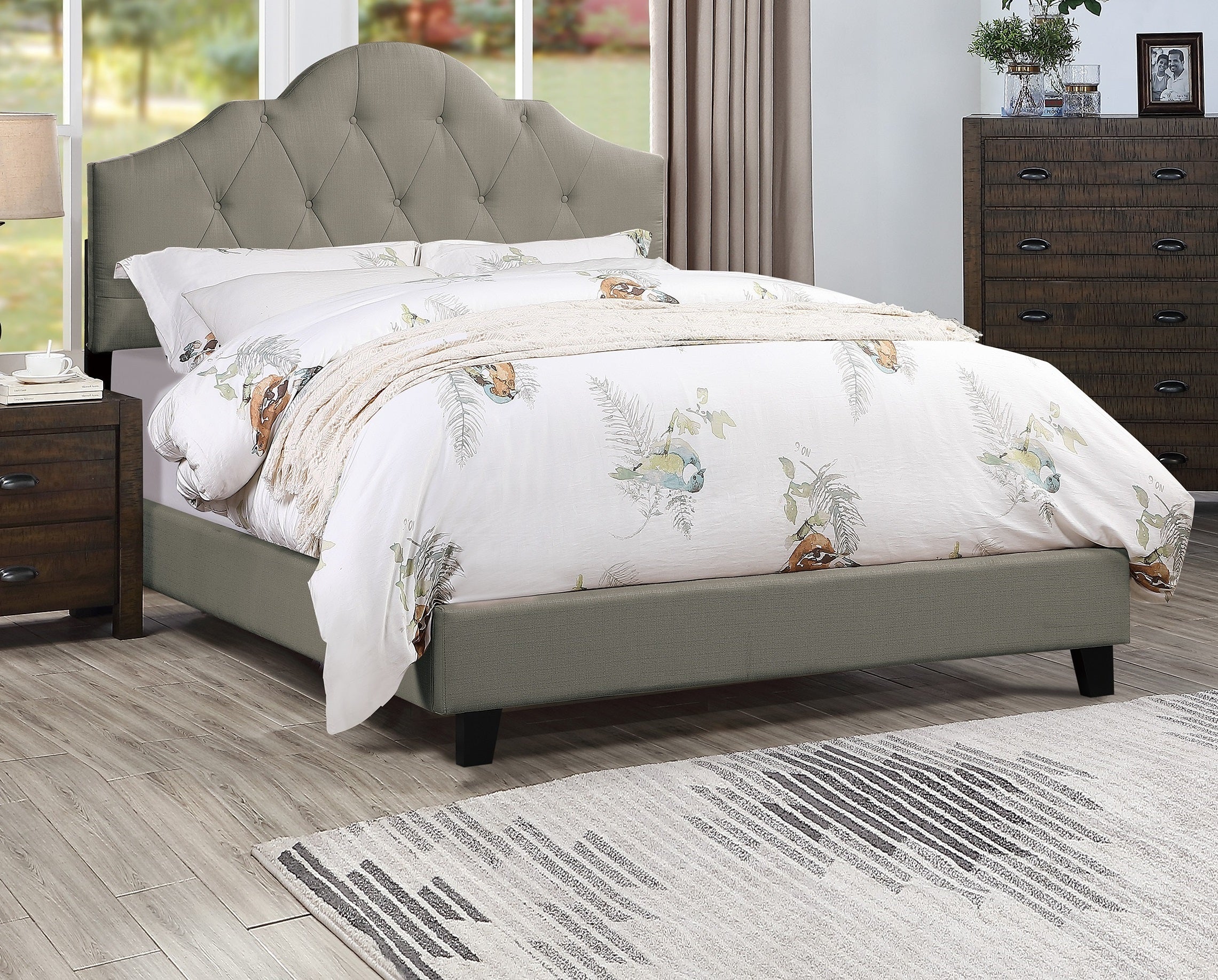 Majestic Arch Eastern King Adjustable HB Grey Tufted Upholstered Bed