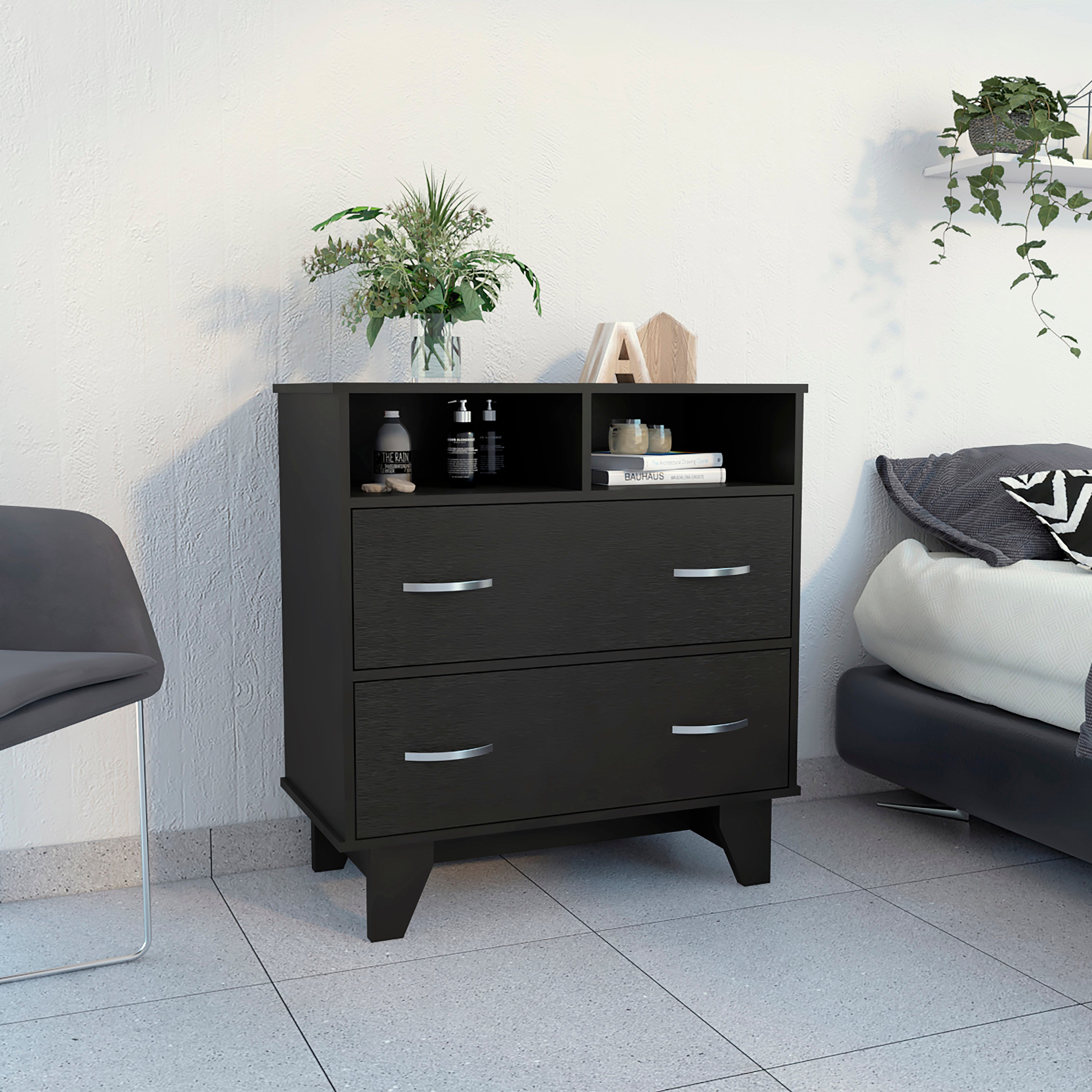 Portobelo 2-Drawer Dresser with Shelves & Superior Top