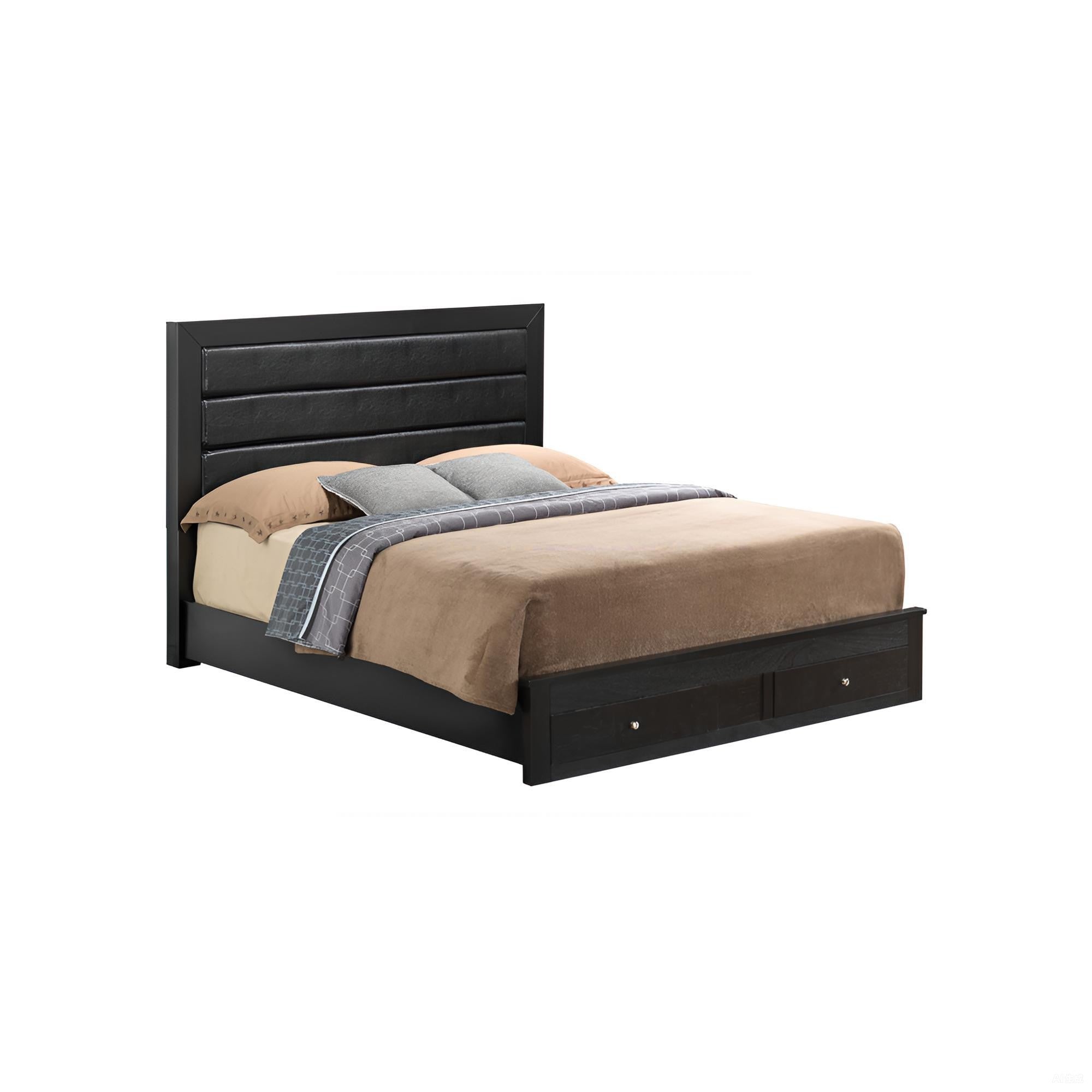 Black Modern Storage Bed with Under-bed Drawers - Particle Board