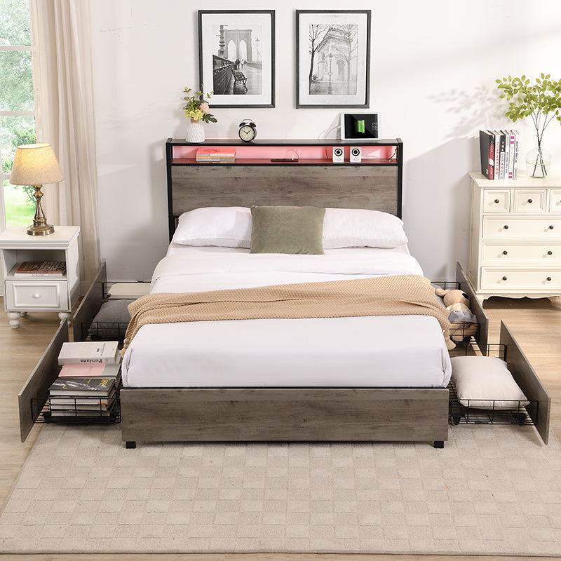 Queen Bed Frame w/ Storage & Charging
