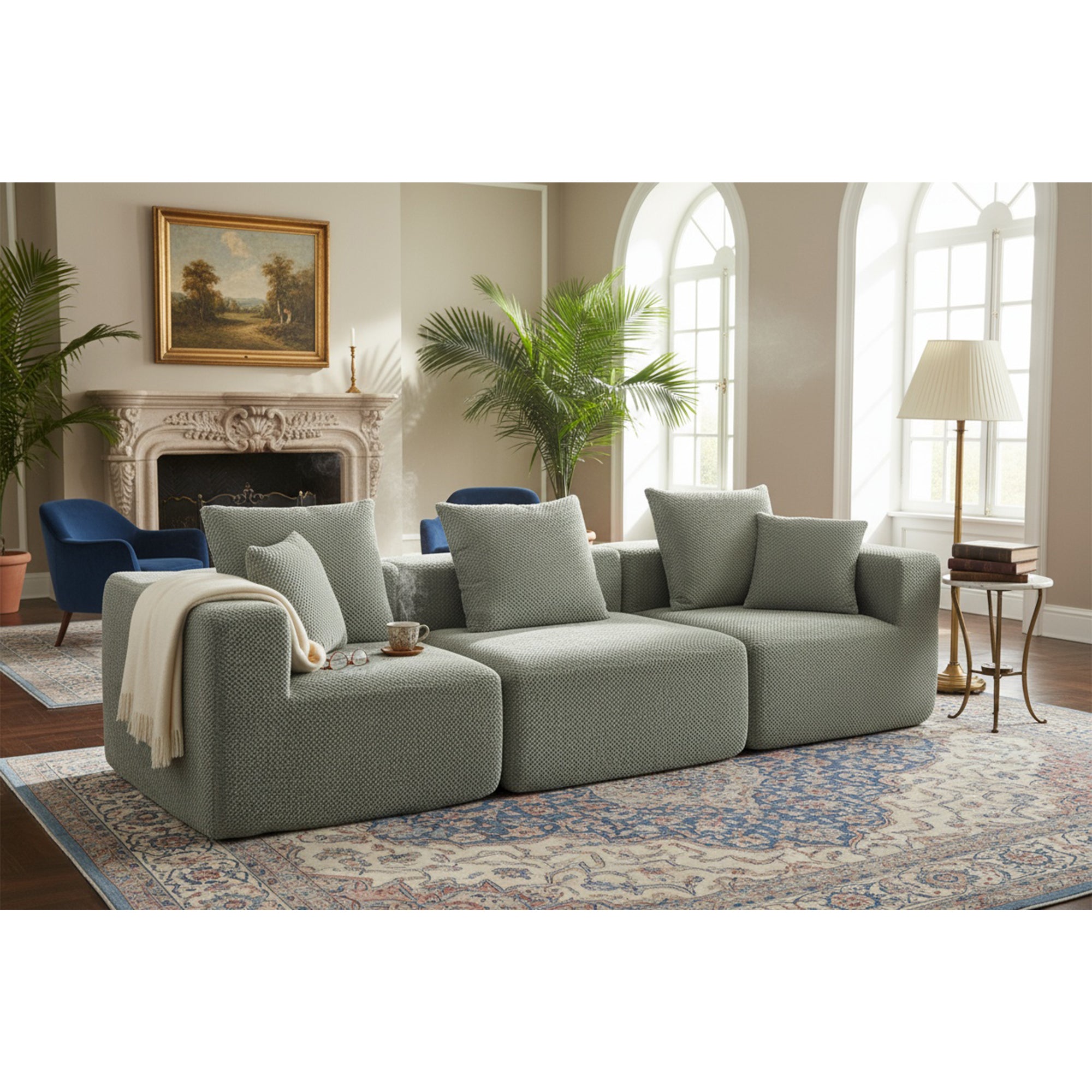Modular 3-Seat Sectional Sofa for Small Spaces - Light Green