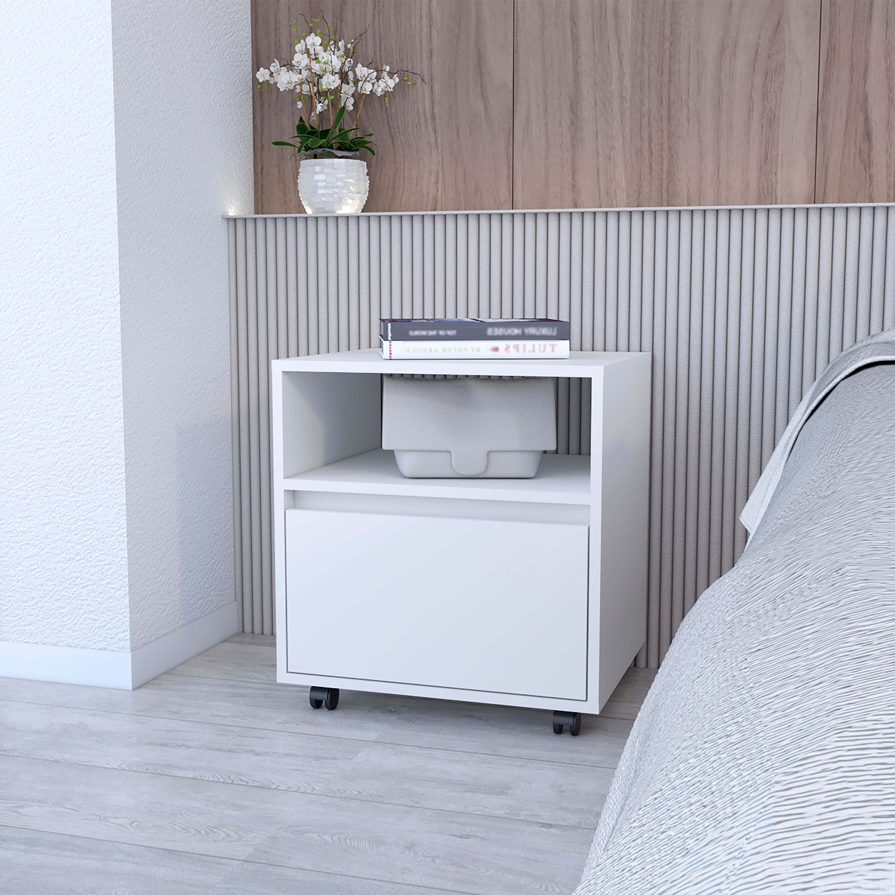 White 1-Drawer Nightstand - Modern Bedside Table with Storage