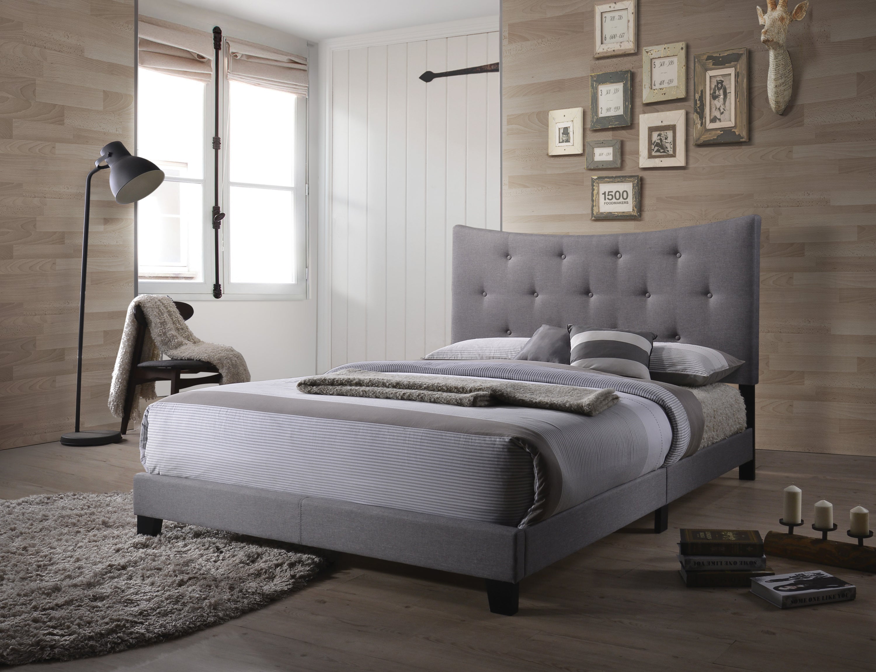 Grey Queen Bed with Tufted Headboard | Elegant Upholstered Furniture