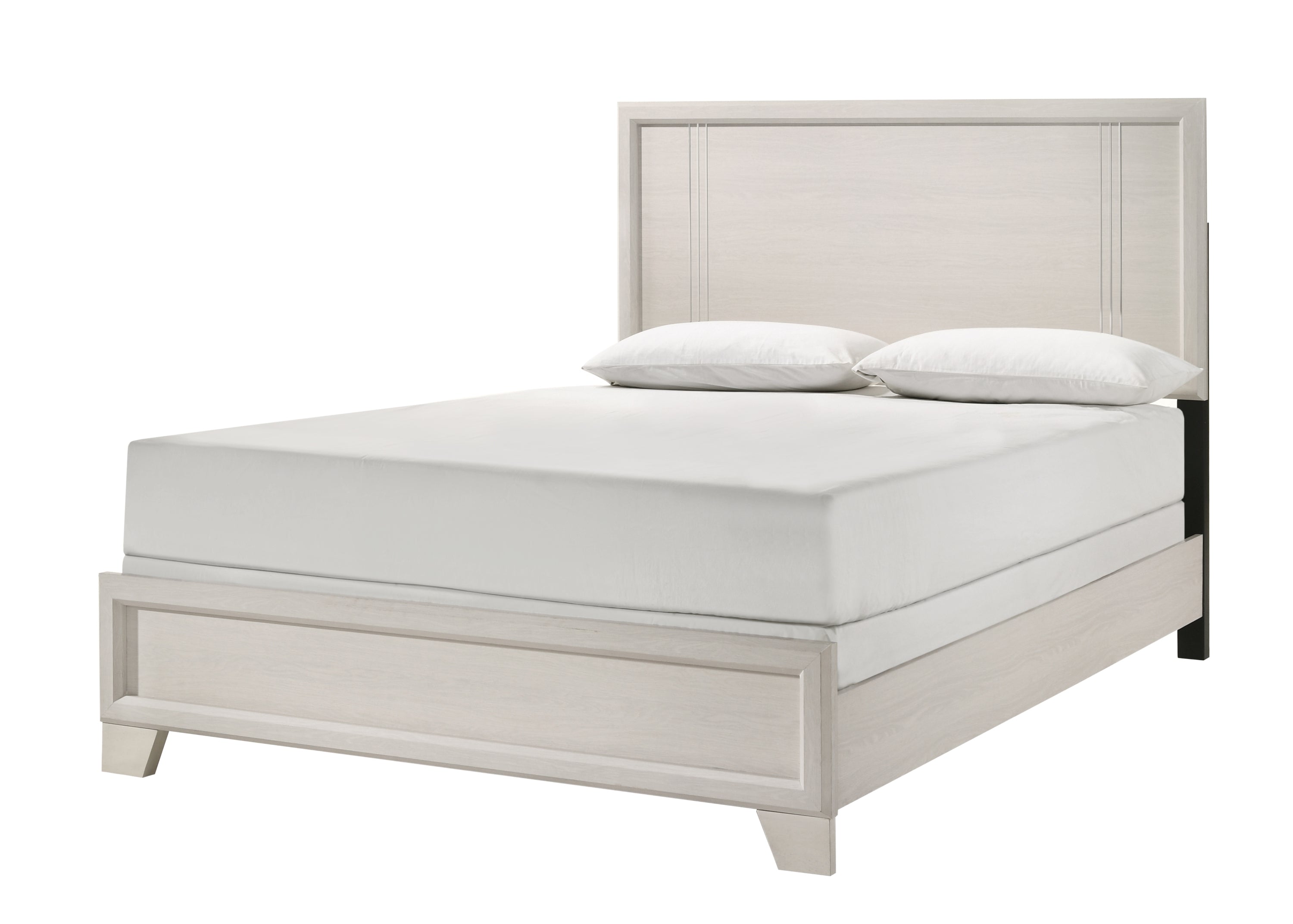 Contemporary King Panel Bed - White/Beige Wooden Bedroom Furniture