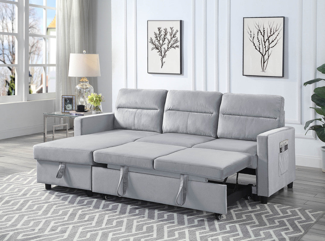 Light Gray Velvet Reversible Sleeper Sectional Sofa Storage