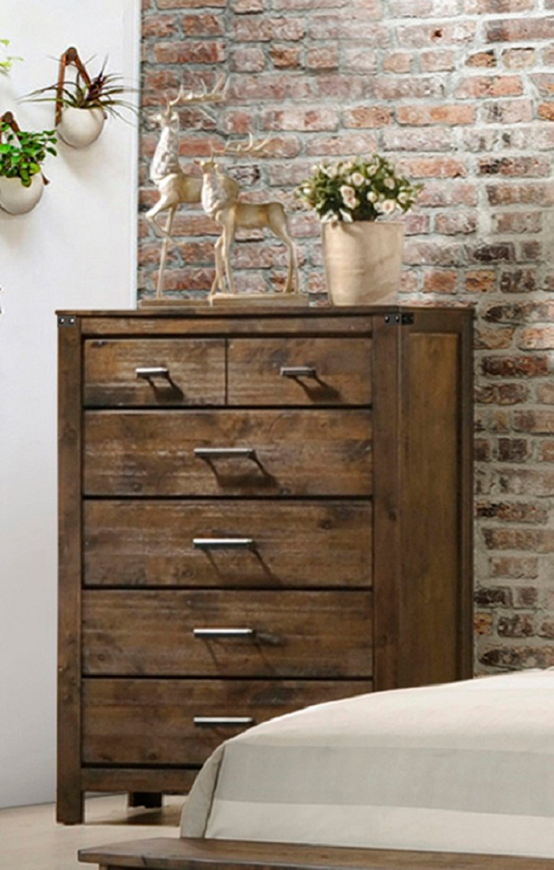 Rustic Industrial Brown 5-Drawer Wood Chest for Bedroom