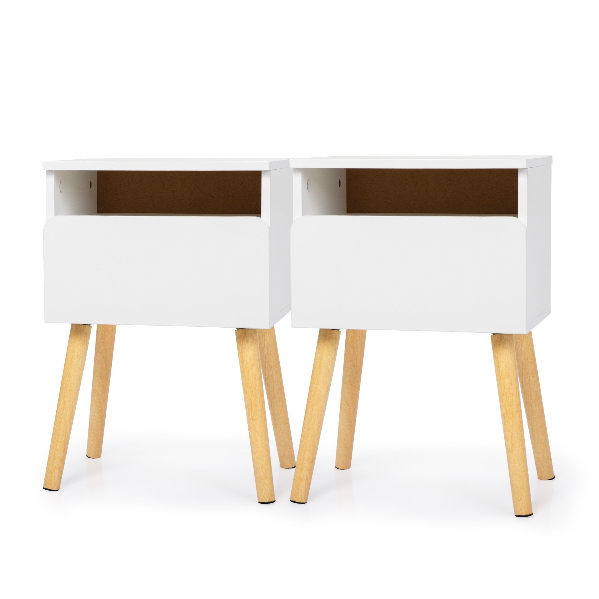 Modern White 2-PC Bedside Table Set w/ Drawers & Shelves for Bedroom/Living
