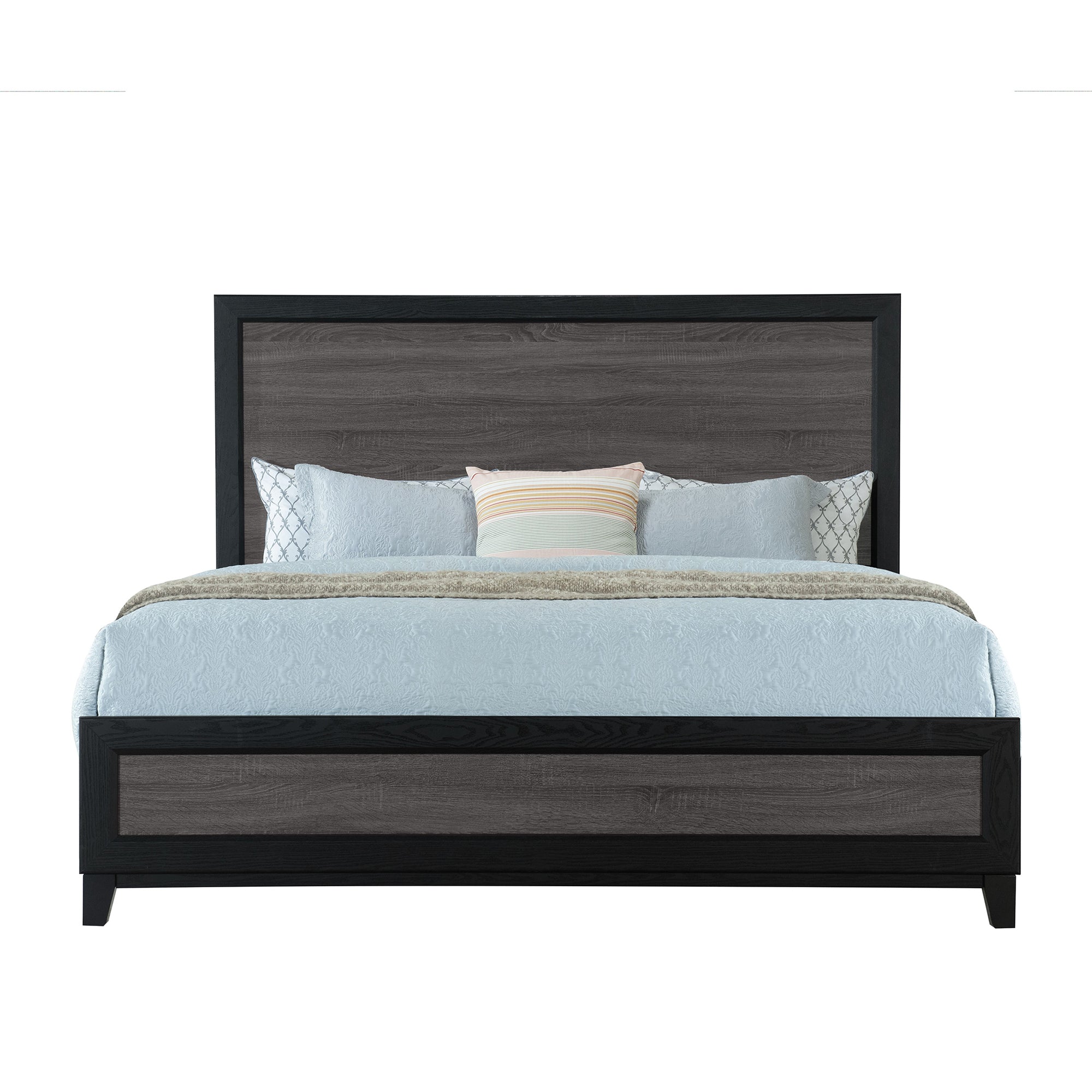 SOLUTO Urban Farmhouse King Bed Dark Gray/Black Wood MDF