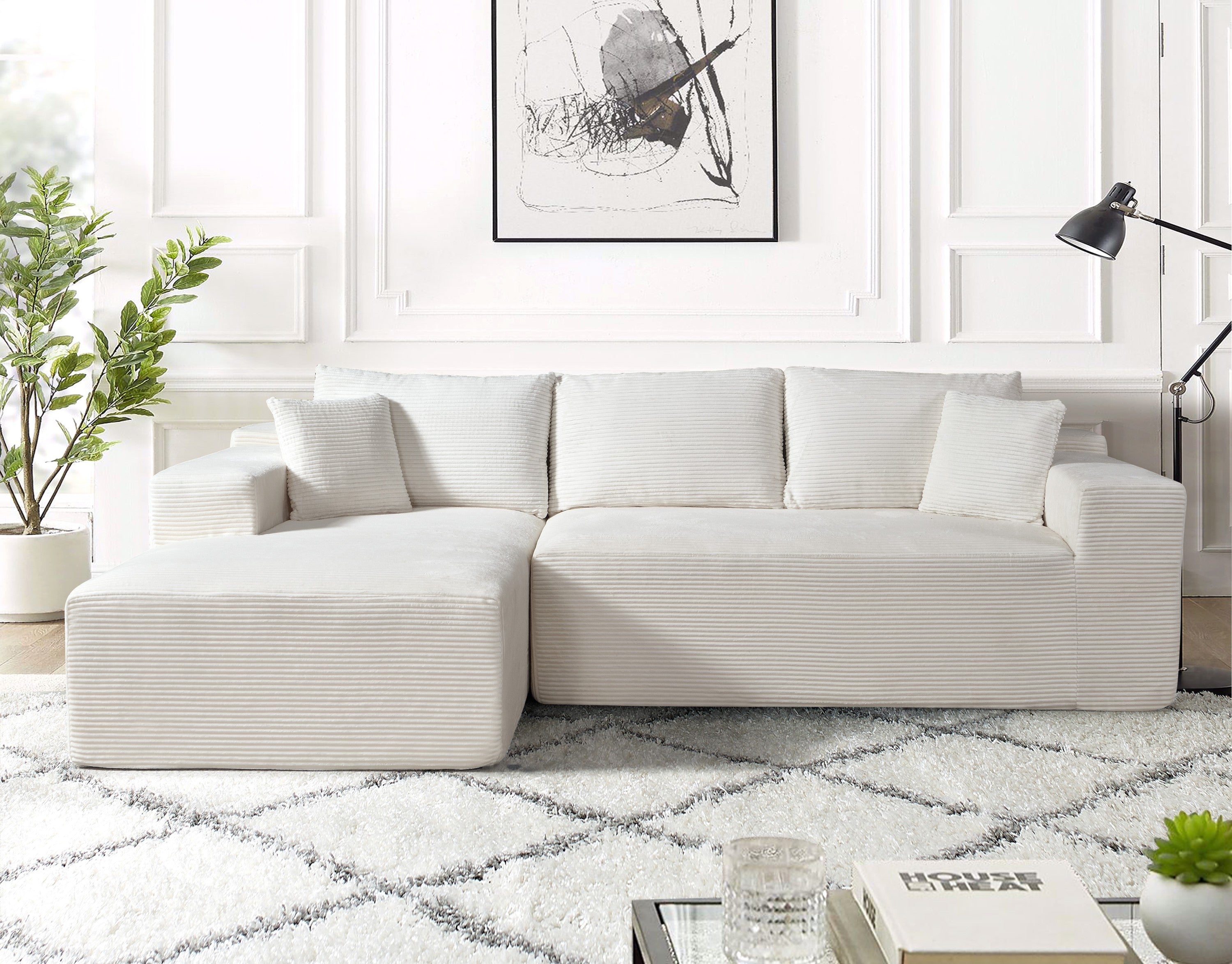 Corduroy Sectional Sofa In A Box 3-Seater L-Shaped Beige