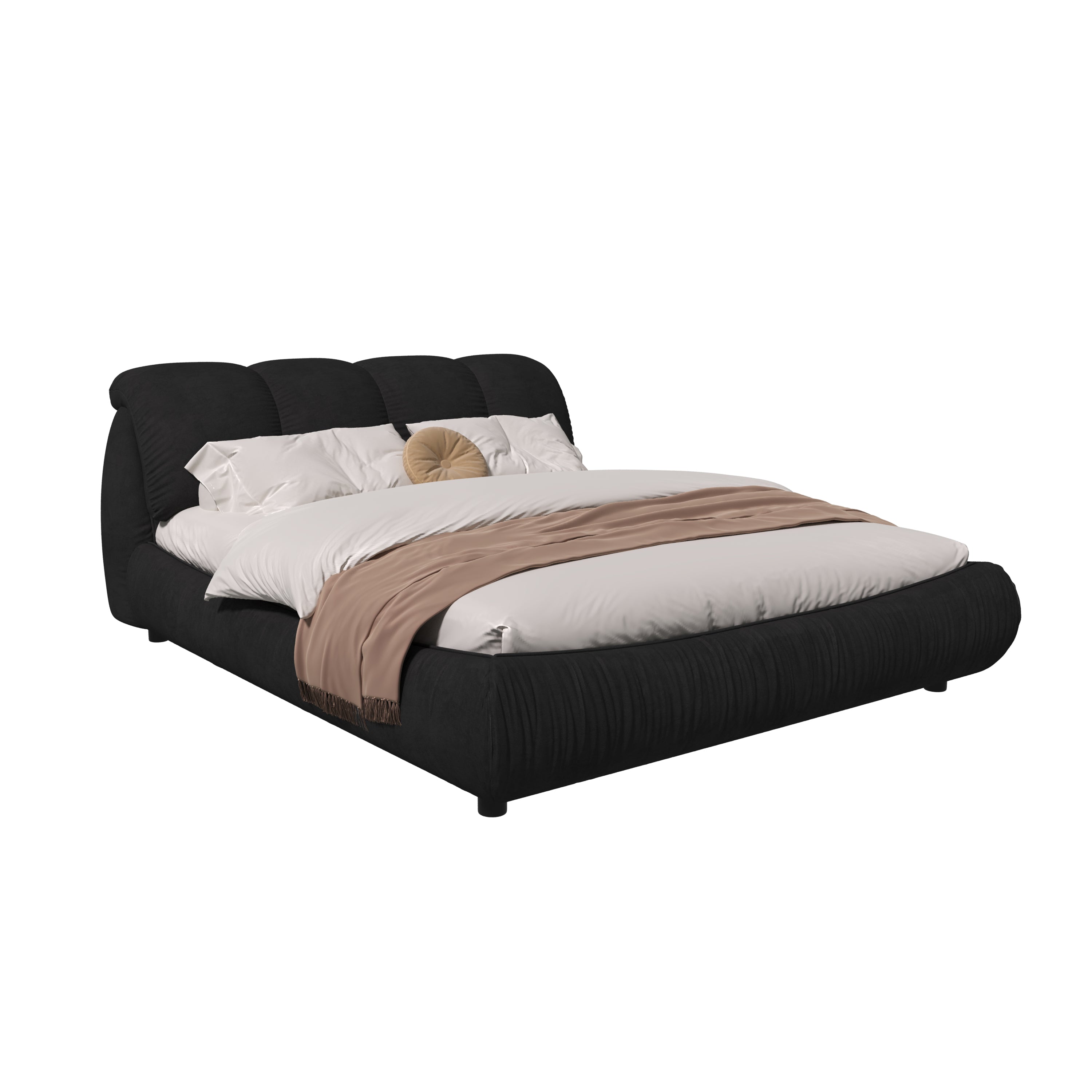 King Size Luxury Upholstered Bed: Padded Backrest, Solid Frame, Black