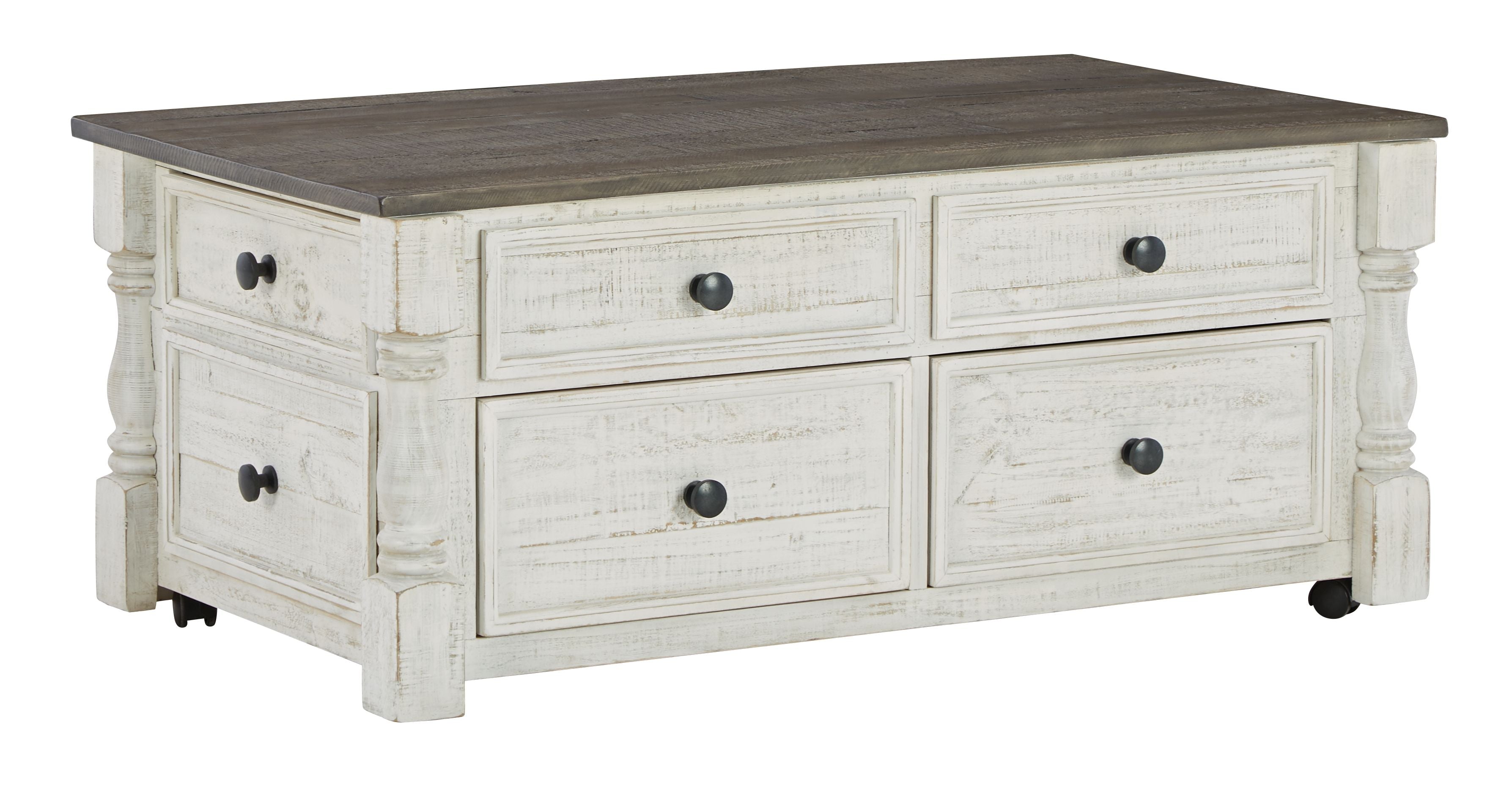Havalance - Lift Top Cocktail Table with Storage Drawers - White / Gray