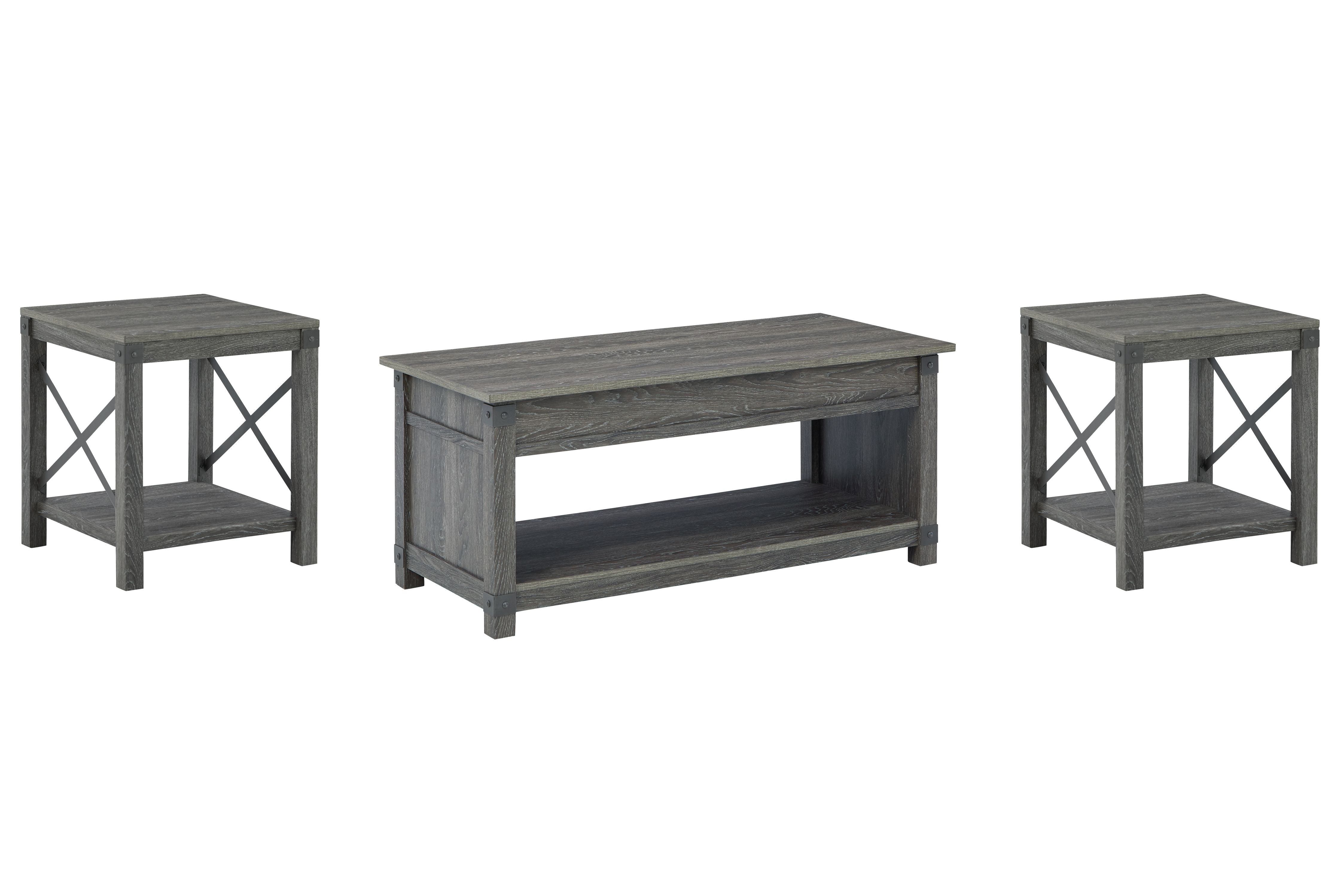 Freedan - 3 Pc. - Coffee Table, 2 End Tables - Grayish Brown