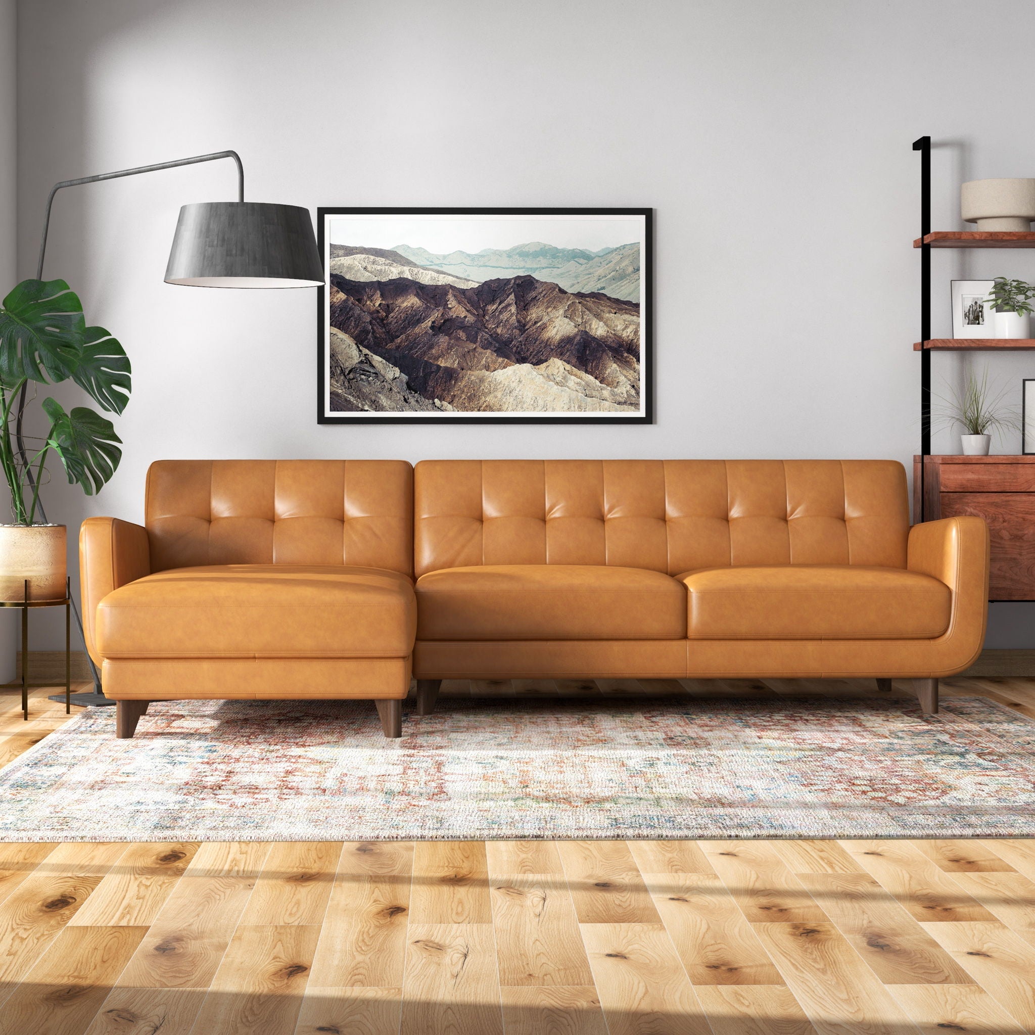 Allison - Leather Sectional Sofa Chaise - Tan