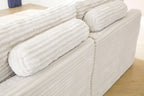 Ivory corner chair armrest with striped upholstery and thick seat cushion