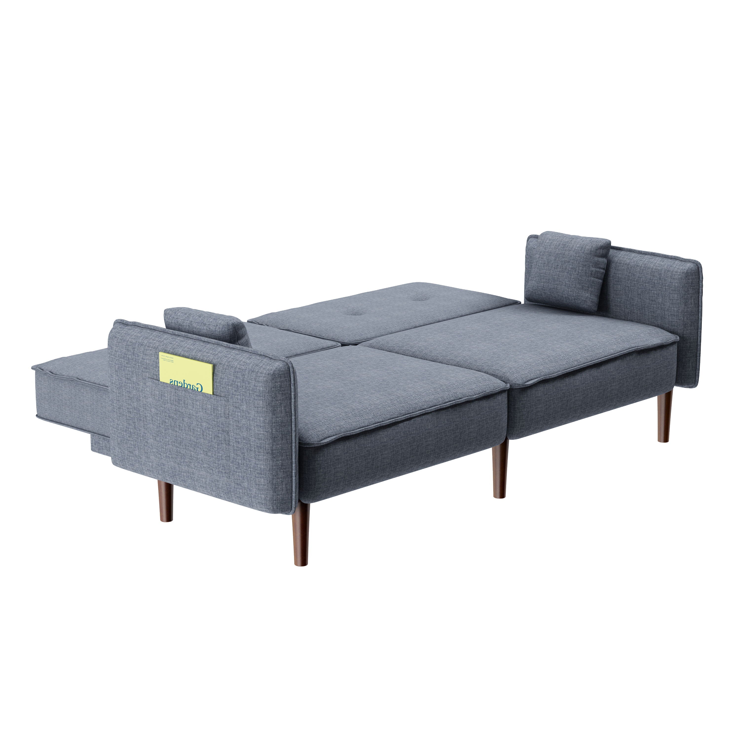 Futon Sofa Bed With Solid Wood Leg In Gray Fabric