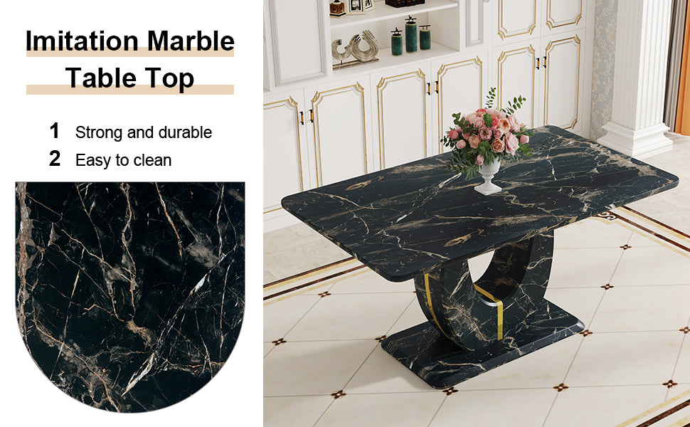 Black Marble Dining Set with 4 Chairs