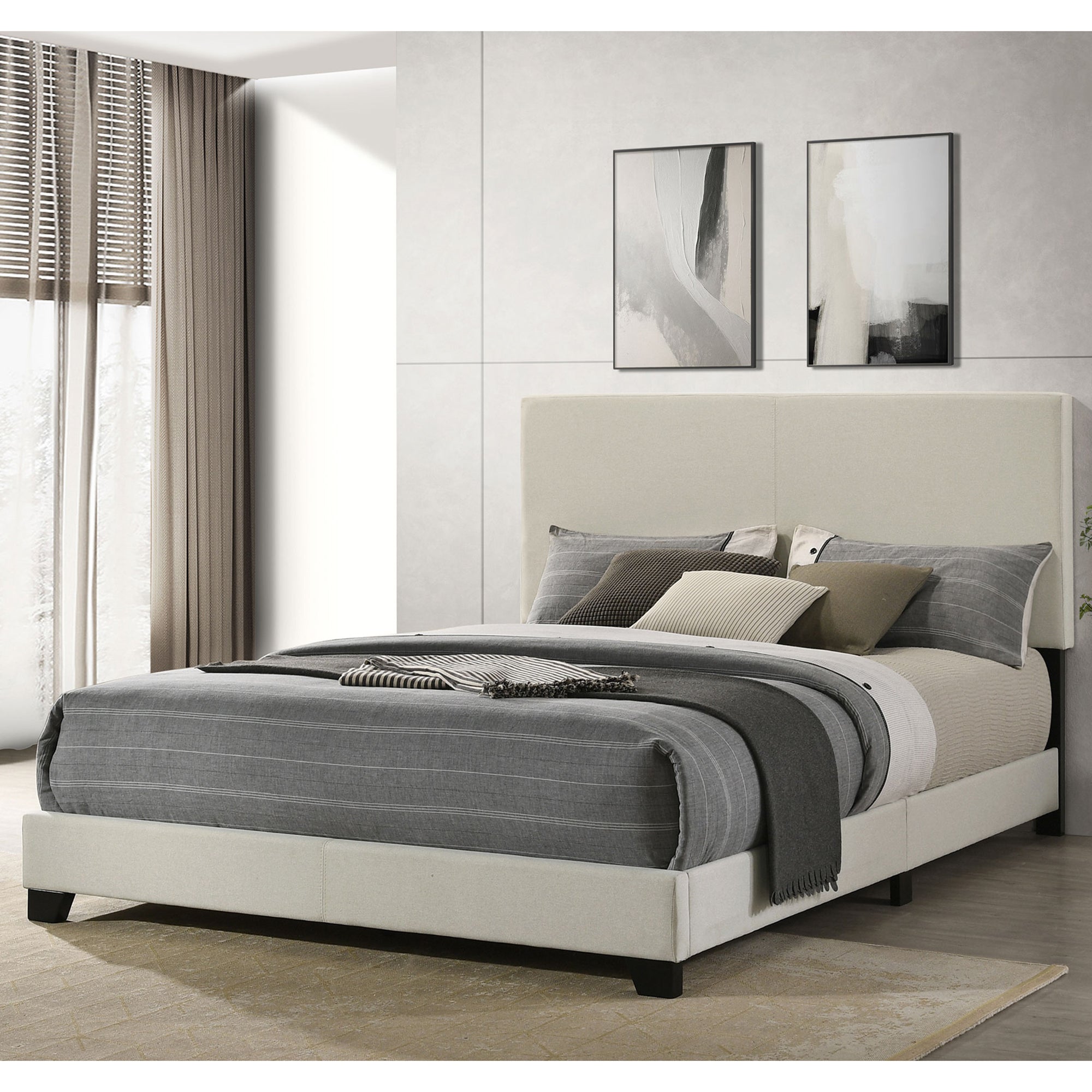 Efram Cream Upholstered Queen Bed - Elegant & Stylish