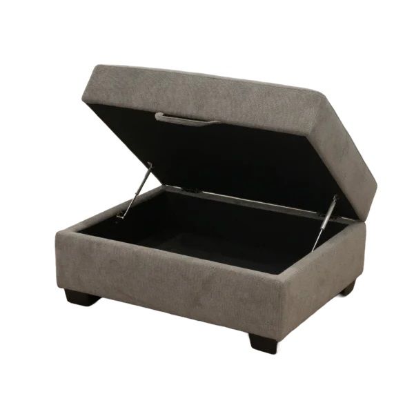Classic Living Room Storage Ottoman, Fabric Upholstered Footstool With Storage Cabinet, Hardwood Frame, Gray
