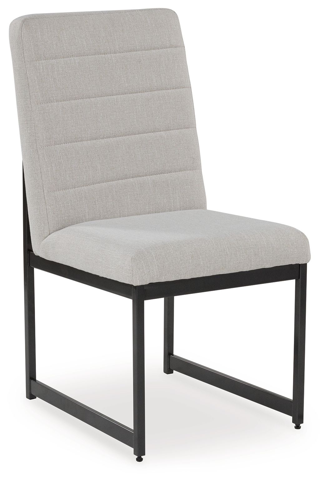 Upholstered dining side chair with padded back and seat, dark metal frame