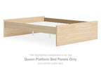 Natural wood queen platform bed panels with slatted center support