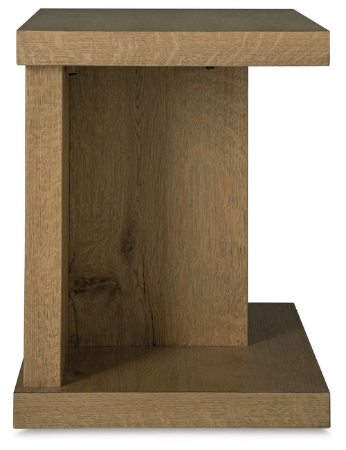 Brinstead chair side end table, light brown wood, open bottom shelf under frame