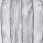 Striped poly table lamp base in white with vertical gray and gold tones