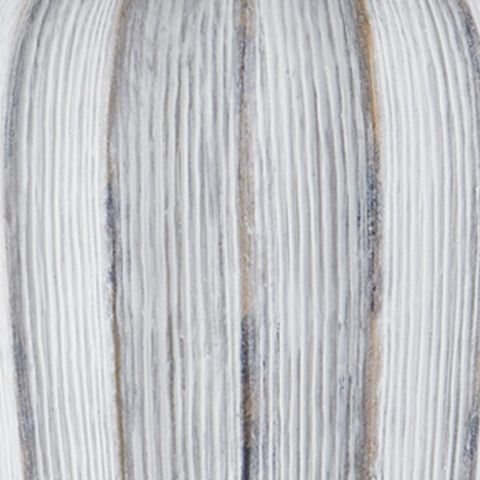 Striped poly table lamp base in white with vertical gray and gold tones