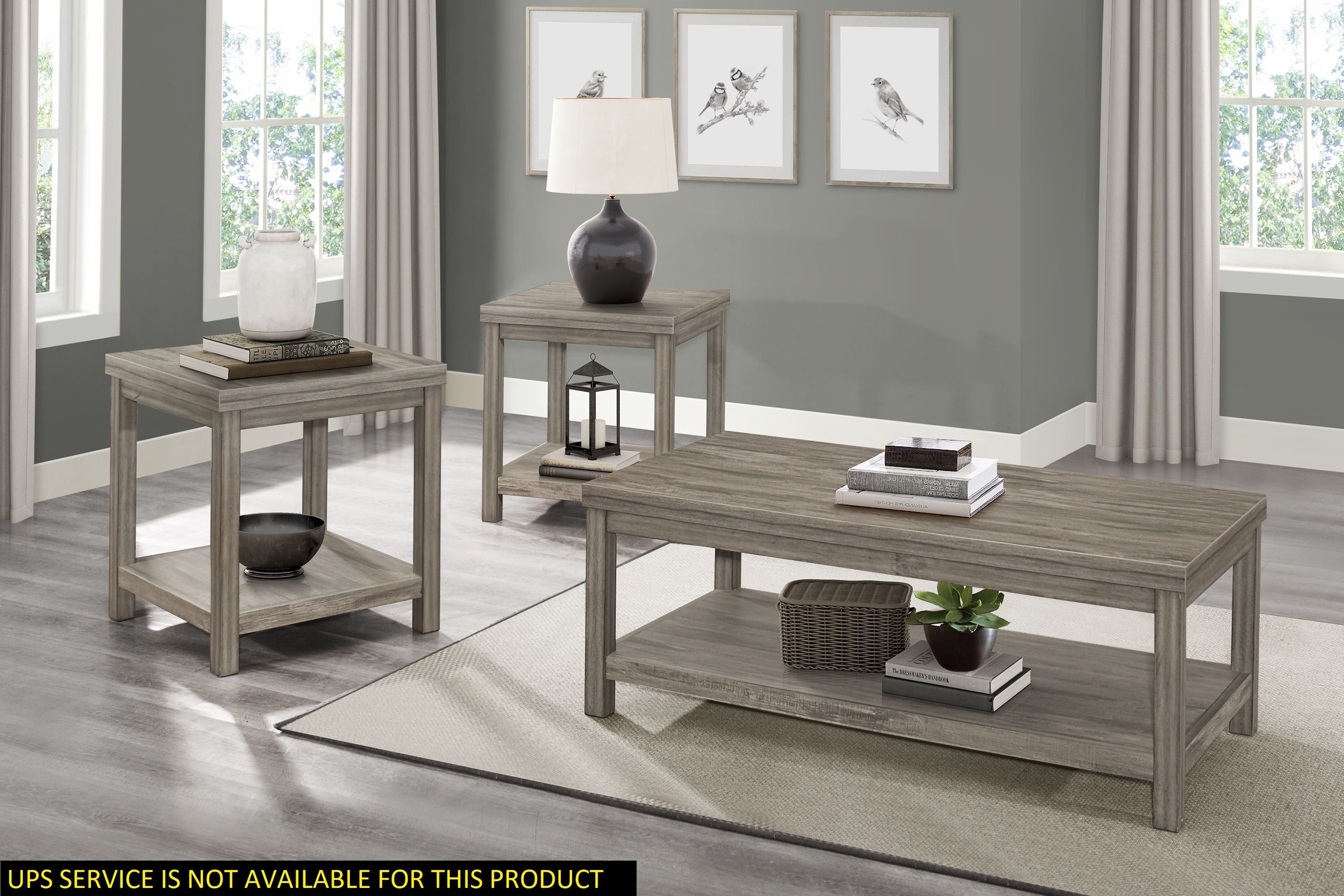 Transitional 3 Pieces Table Set Occasional Tables Living Room Furniture 1X Coffee Table And 2X End Tables Melamine Laminate Rustic Style