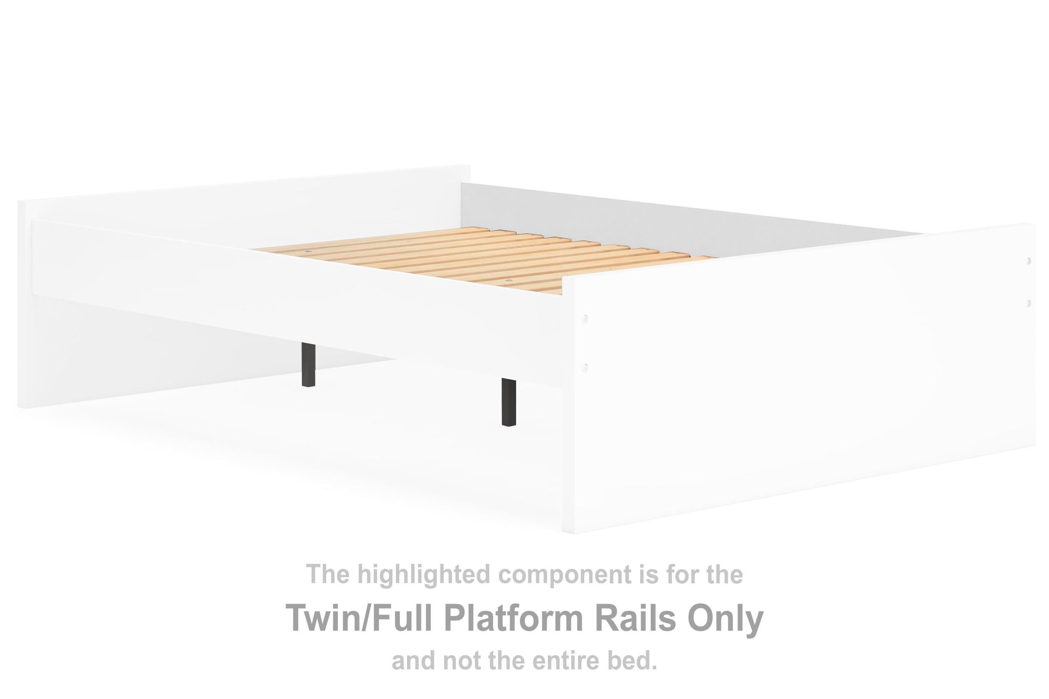 White twin/full platform rails with black support brackets