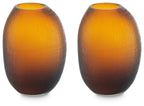 Embersen vase with ribbed texture, amber-yellow top and dark brown body.