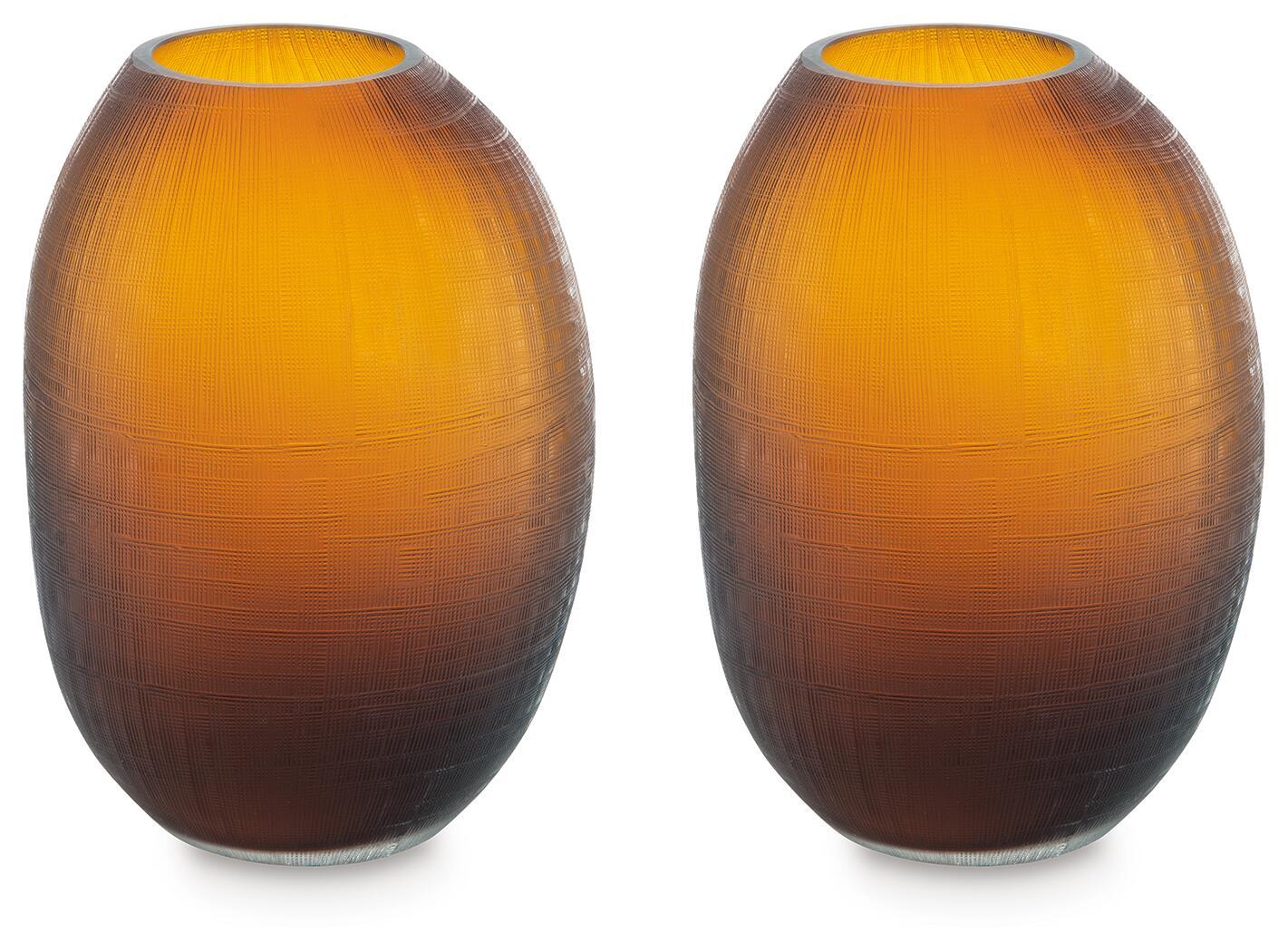 Embersen vase with ribbed texture, amber-yellow top and dark brown body.