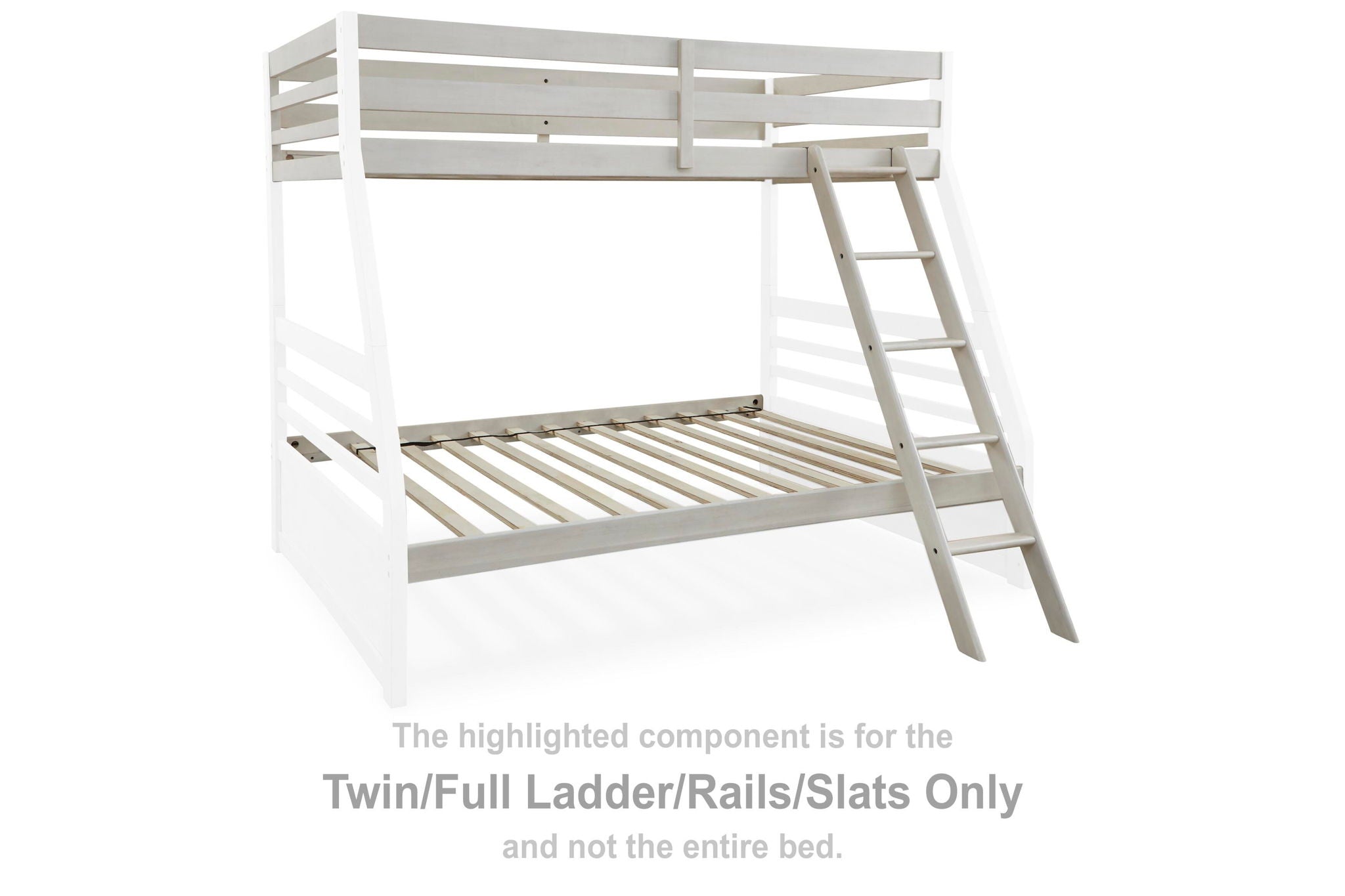 Antique white loft bed frame with ladder and slatted rails