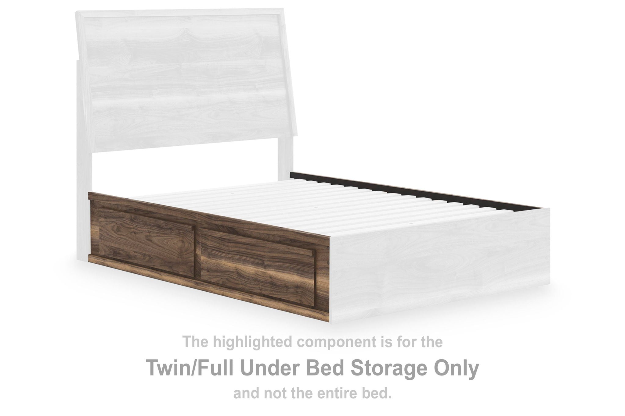 Brown under-bed storage unit panel with wooden front and mesh sides