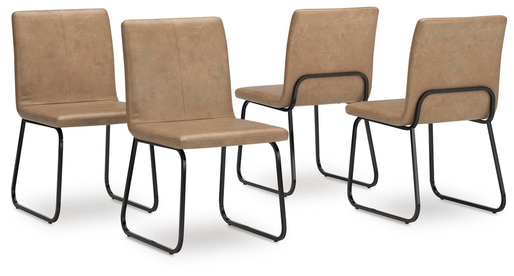 Dining side chair set of 4, tan upholstered seats with black metal cantilever frames