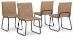 Dining side chair set of 4, tan upholstered seats with black metal cantilever frames