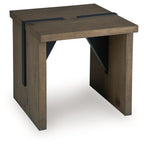 Light brown rectangular dining table with angled openwork support legs