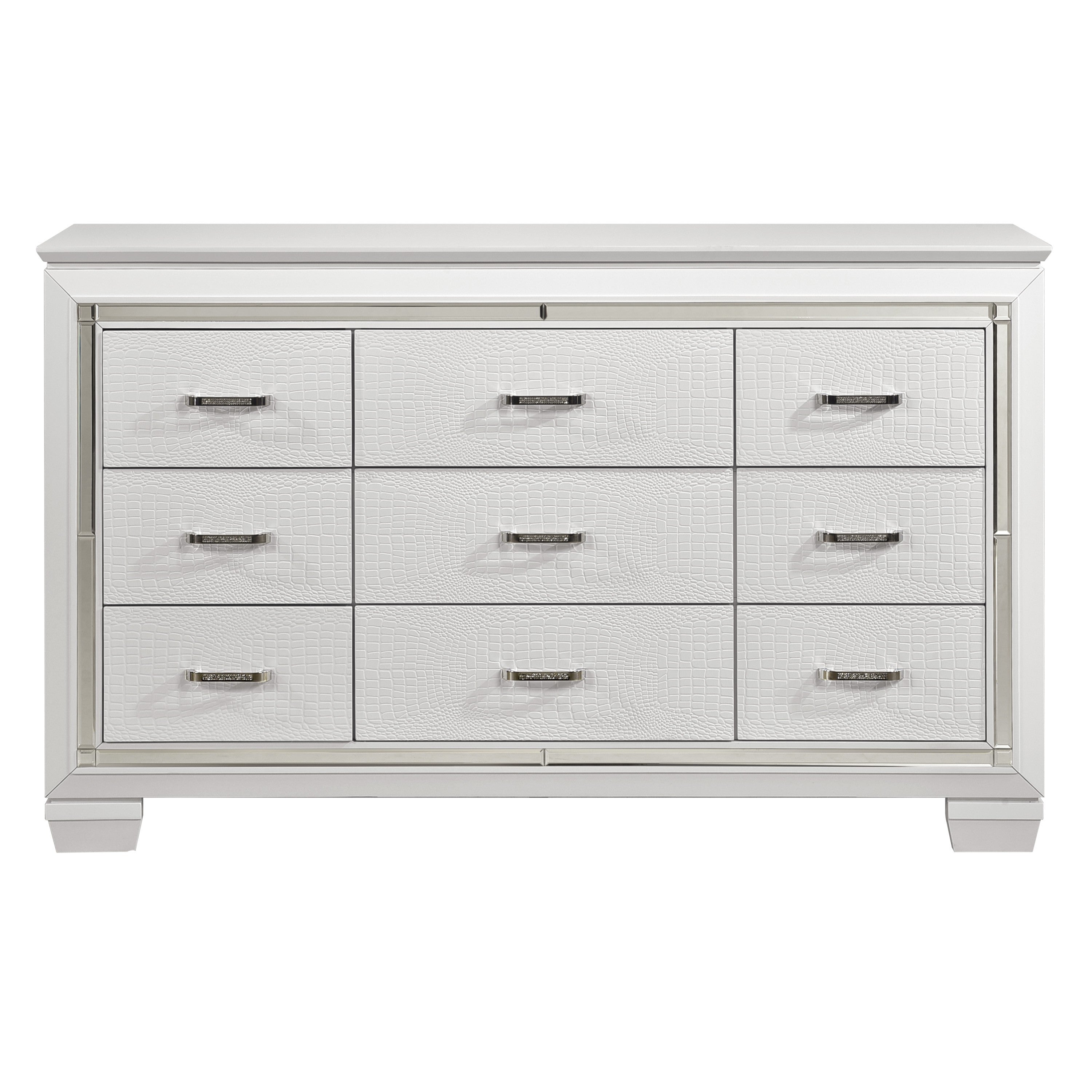 White Glamorous 9-Drawer Faux-Alligator Dresser Bedroom